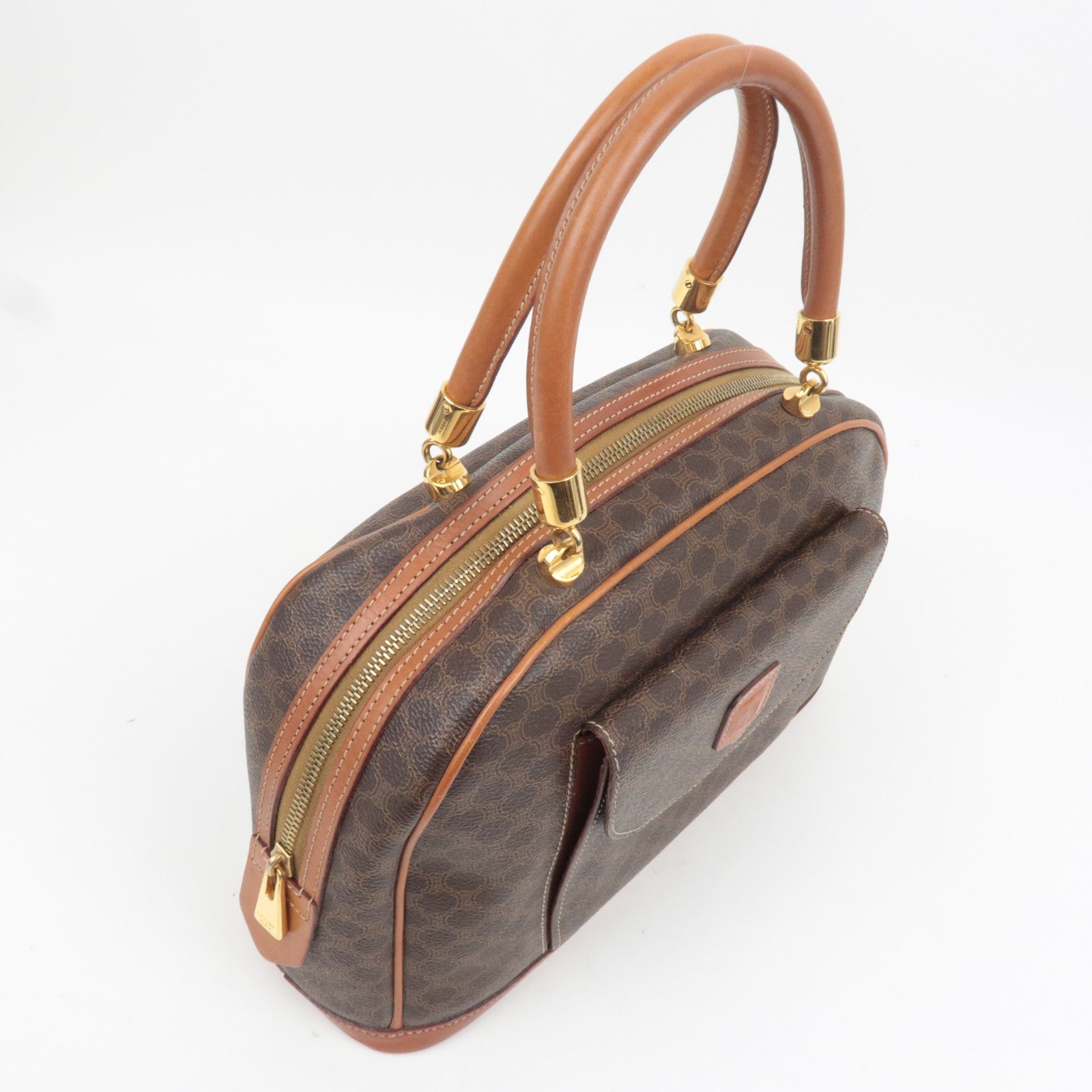 CELINE Macadam PVC Leather Handbag Brown