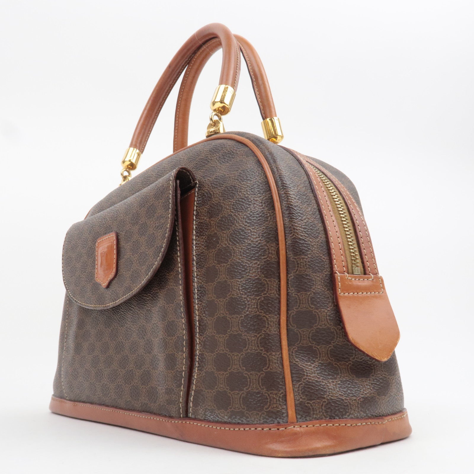 CELINE Macadam PVC Leather Handbag Brown