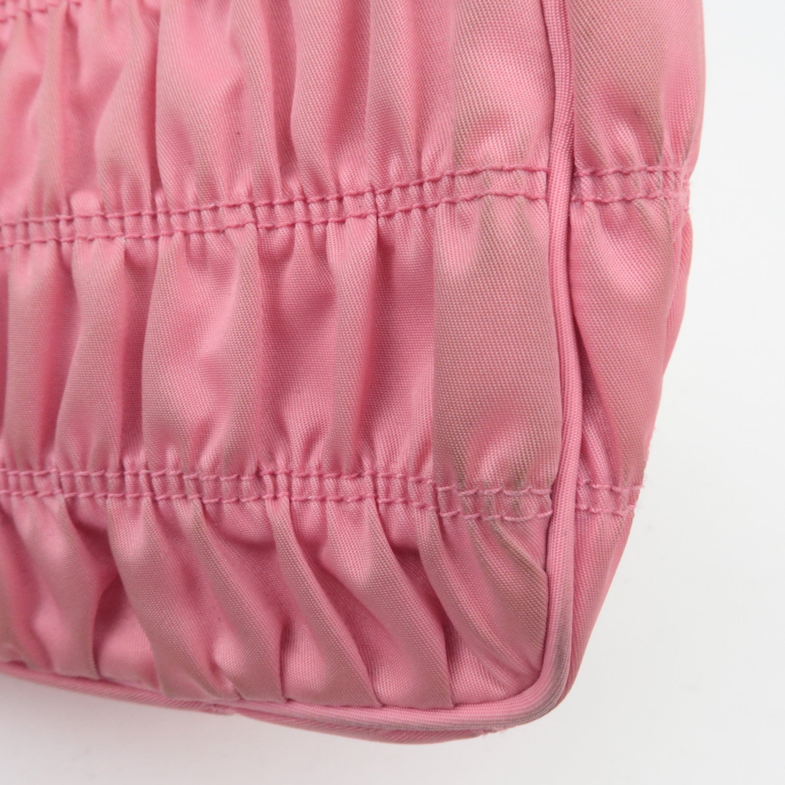 PRADA Gathered Nylon Leather Shoulder Bag Pink 1NE204