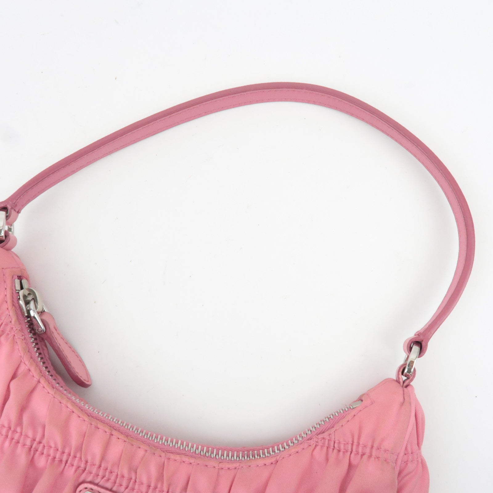 PRADA Gathered Nylon Leather Shoulder Bag Pink 1NE204