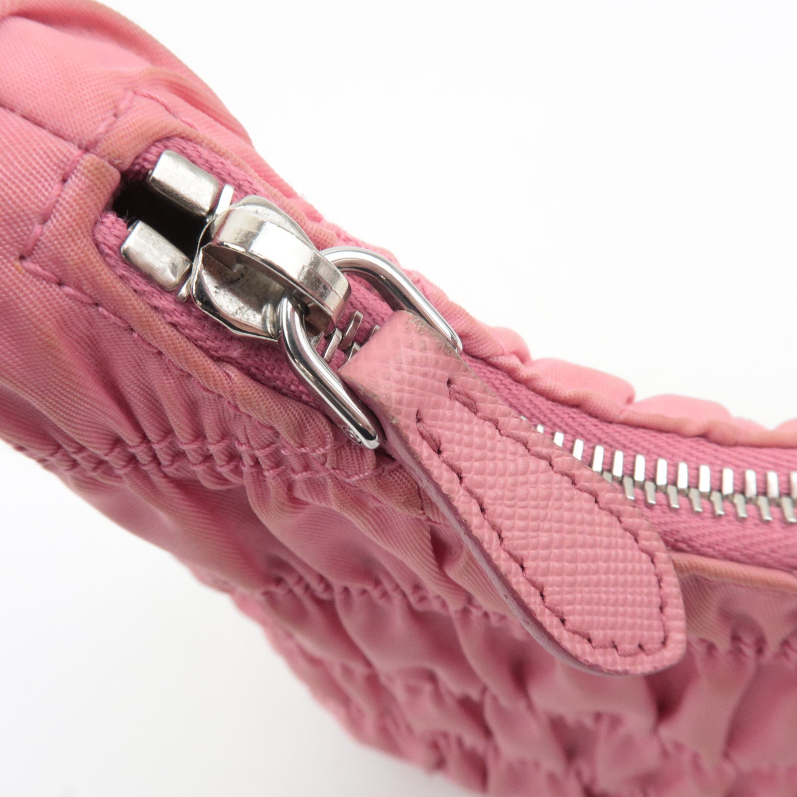 PRADA Gathered Nylon Leather Shoulder Bag Pink 1NE204