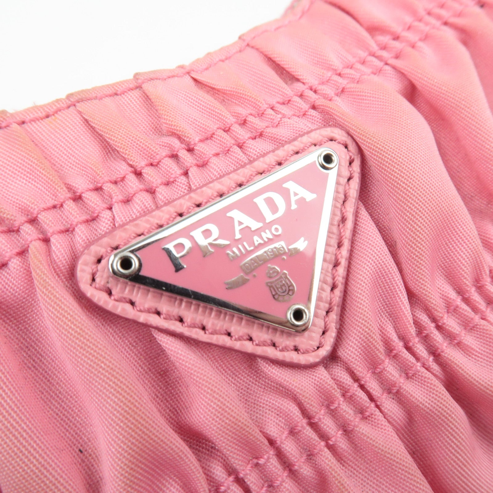 PRADA Gathered Nylon Leather Shoulder Bag Pink 1NE204