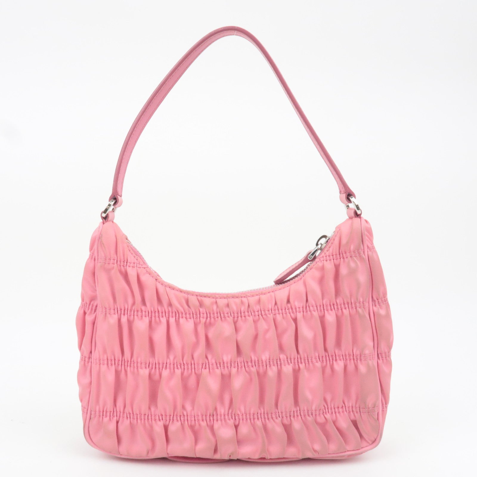 PRADA Gathered Nylon Leather Shoulder Bag Pink 1NE204