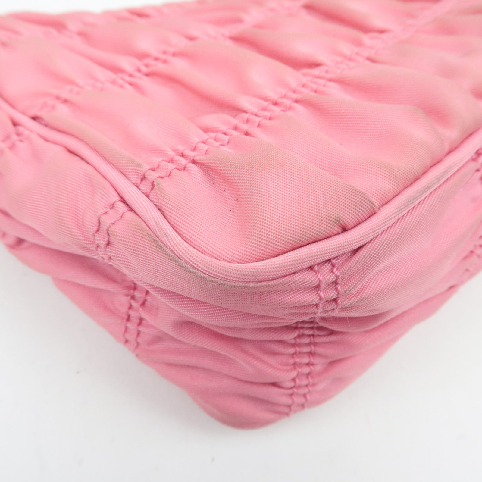 PRADA Gathered Nylon Leather Shoulder Bag Pink 1NE204