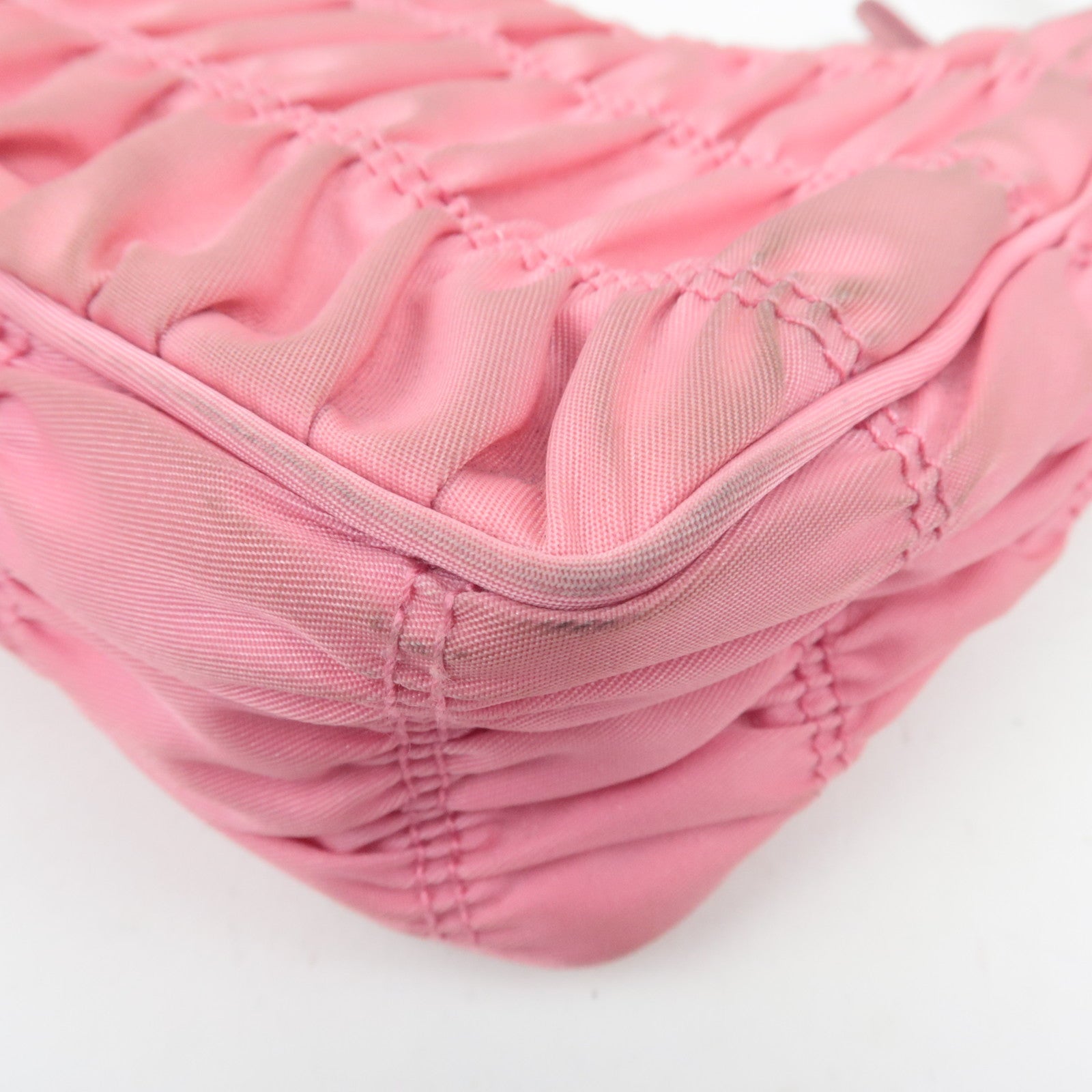 PRADA Gathered Nylon Leather Shoulder Bag Pink 1NE204
