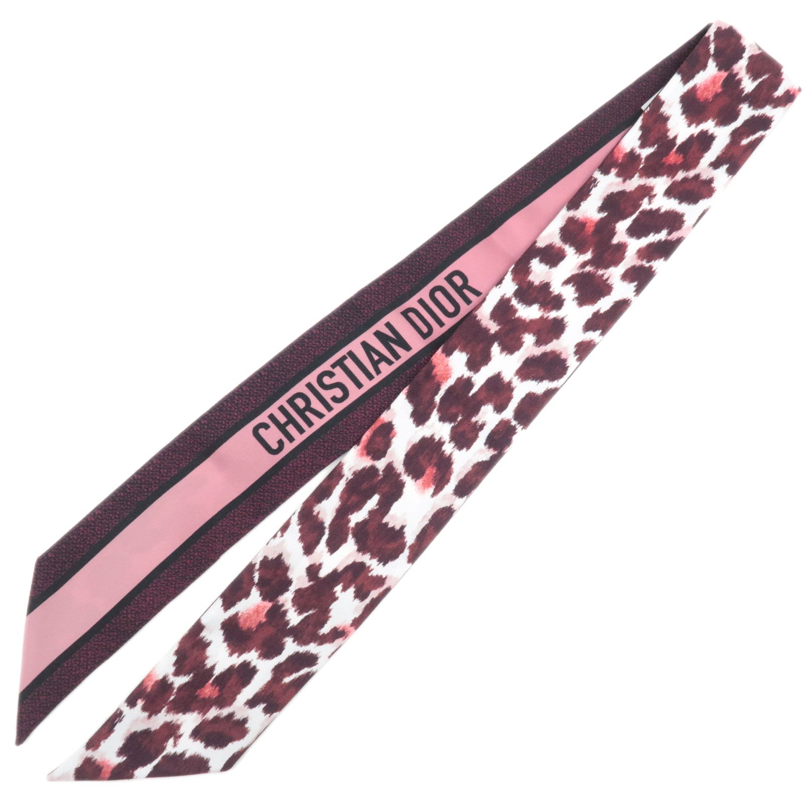 Christian Dior Mitzah Twilly Scarf Leopard Print 100% Silk Red87967