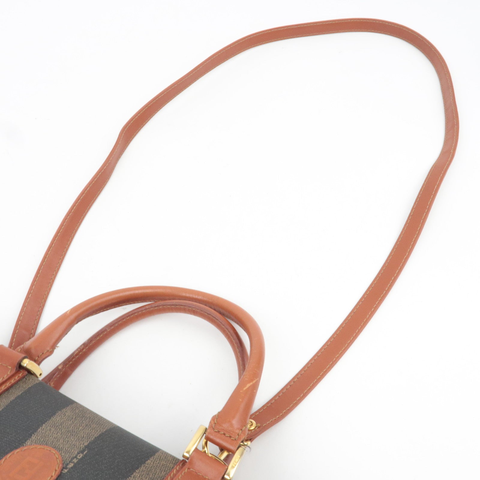 FENDI Pequin 2Way PVC Leather Handbag Khaki Black 44980