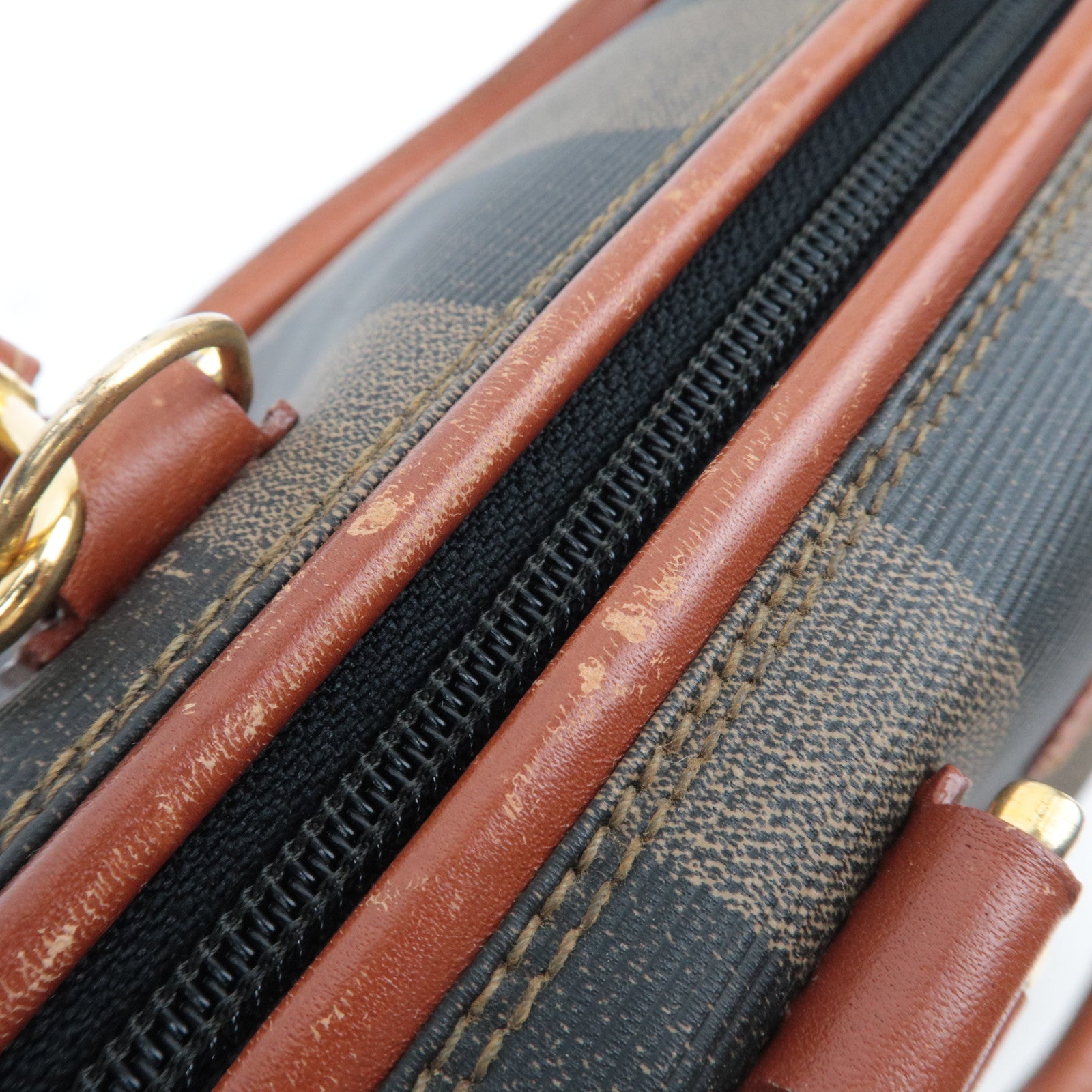 FENDI Pequin 2Way PVC Leather Handbag Khaki Black 44980