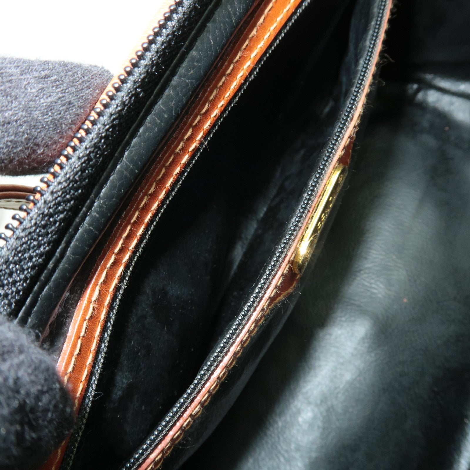 FENDI Pequin 2Way PVC Leather Handbag Khaki Black 44980