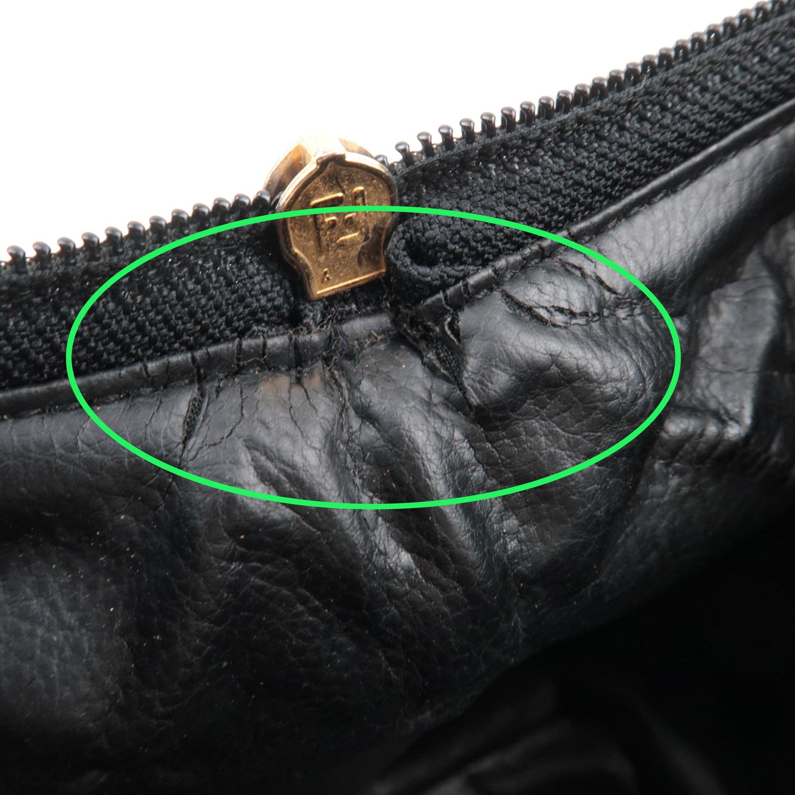 FENDI Pequin 2Way PVC Leather Handbag Khaki Black 44980