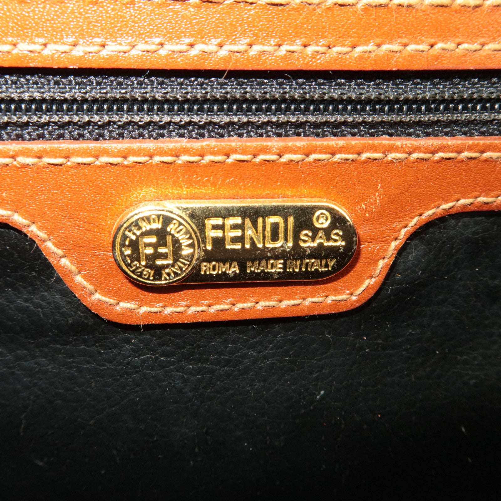 FENDI Pequin 2Way PVC Leather Handbag Khaki Black 44980