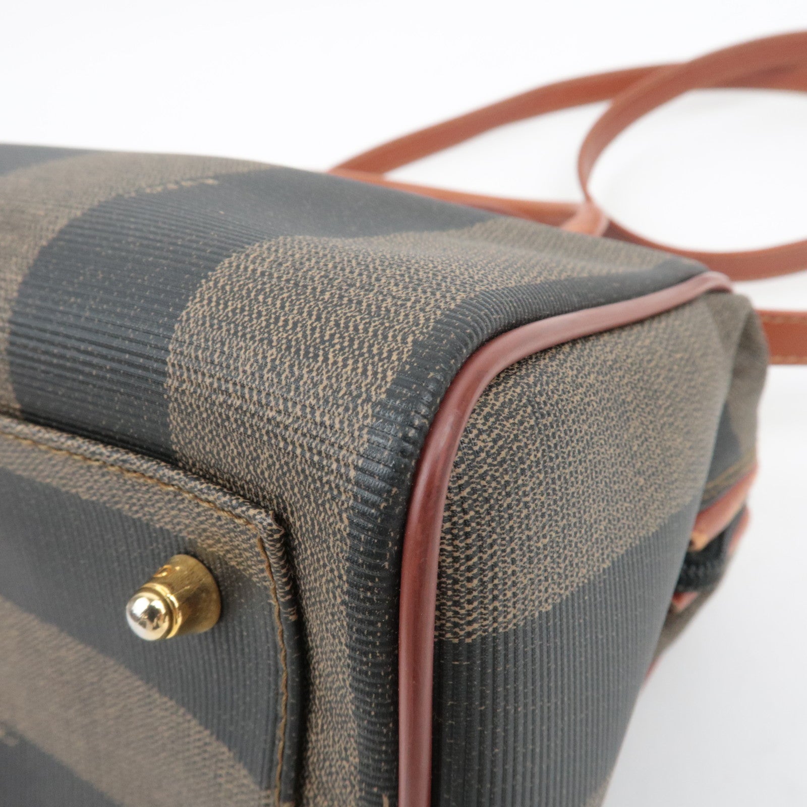 FENDI Pequin 2Way PVC Leather Handbag Khaki Black 44980