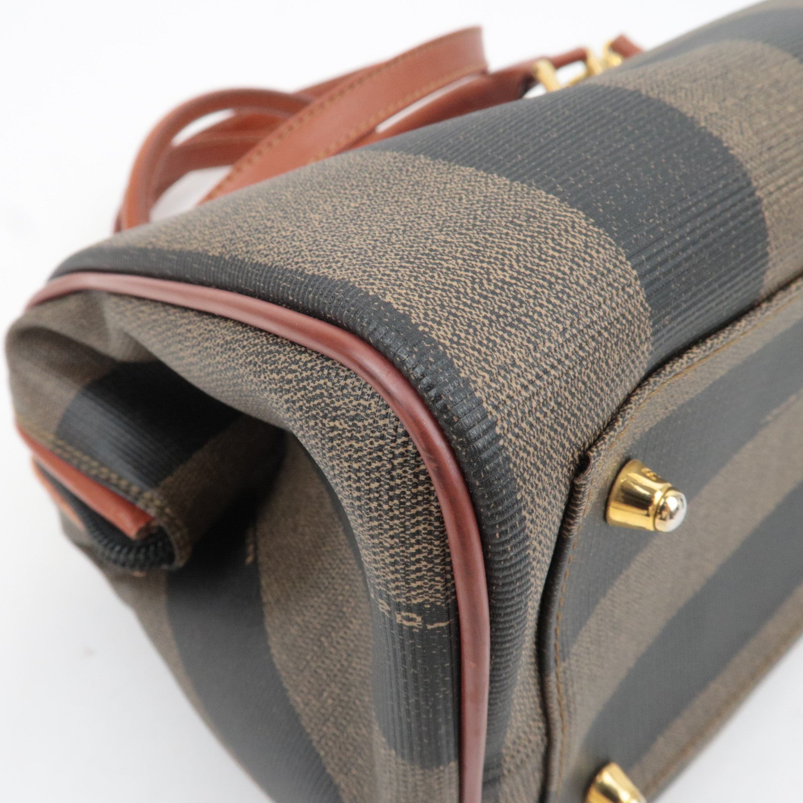 FENDI Pequin 2Way PVC Leather Handbag Khaki Black 44980