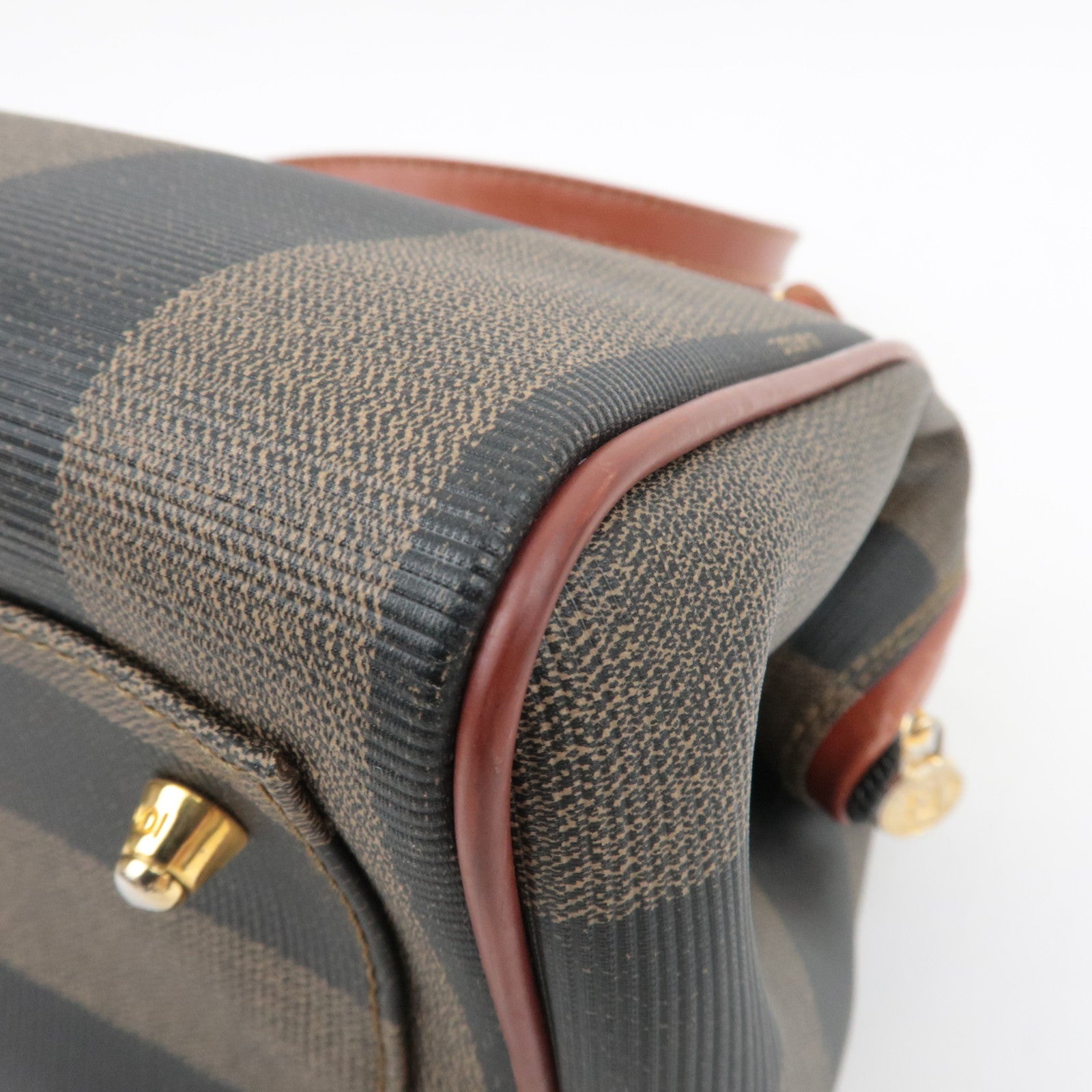 FENDI Pequin 2Way PVC Leather Handbag Khaki Black 44980