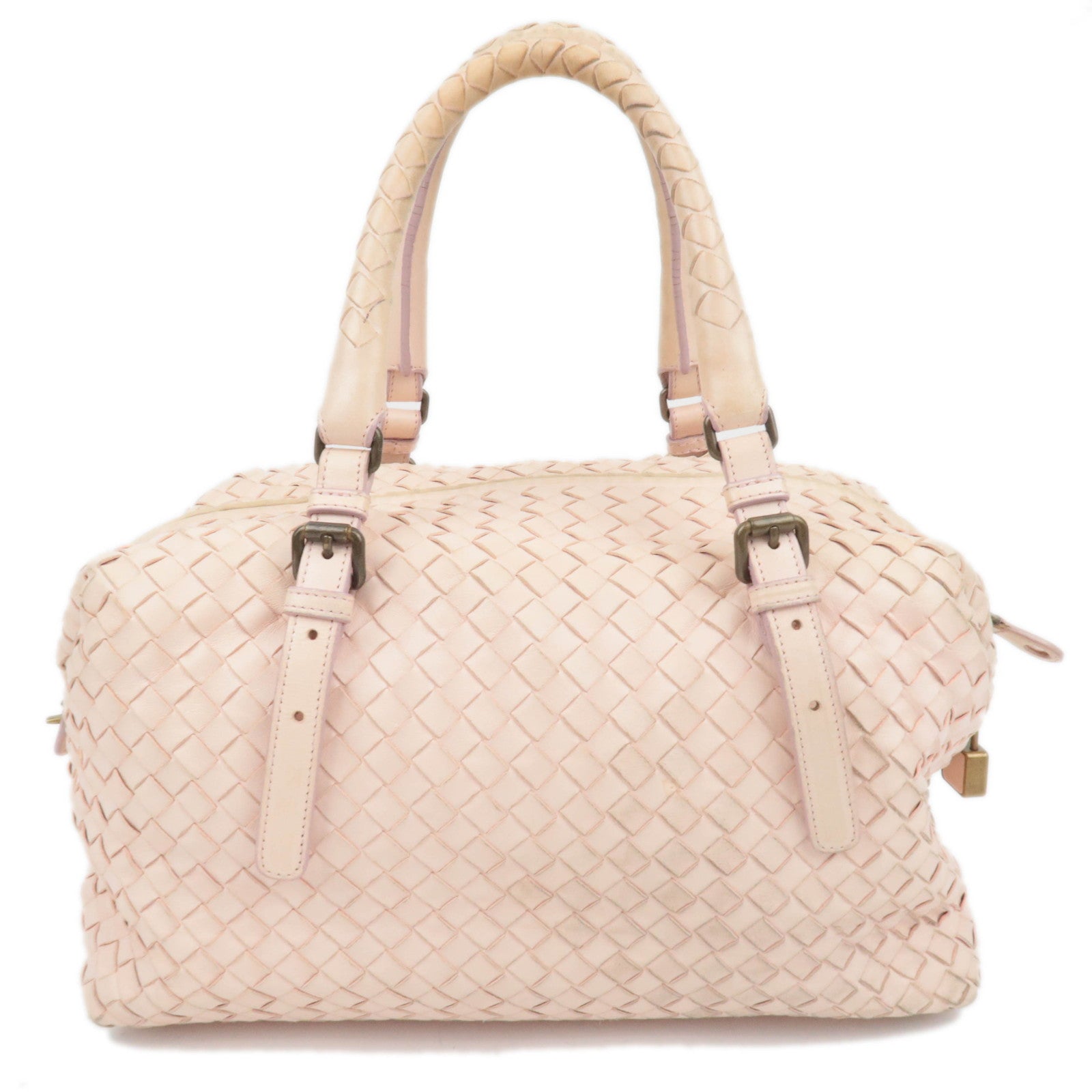 BOTTEGA VENETA Intrecciato Leather Boston Bag Pink 173398