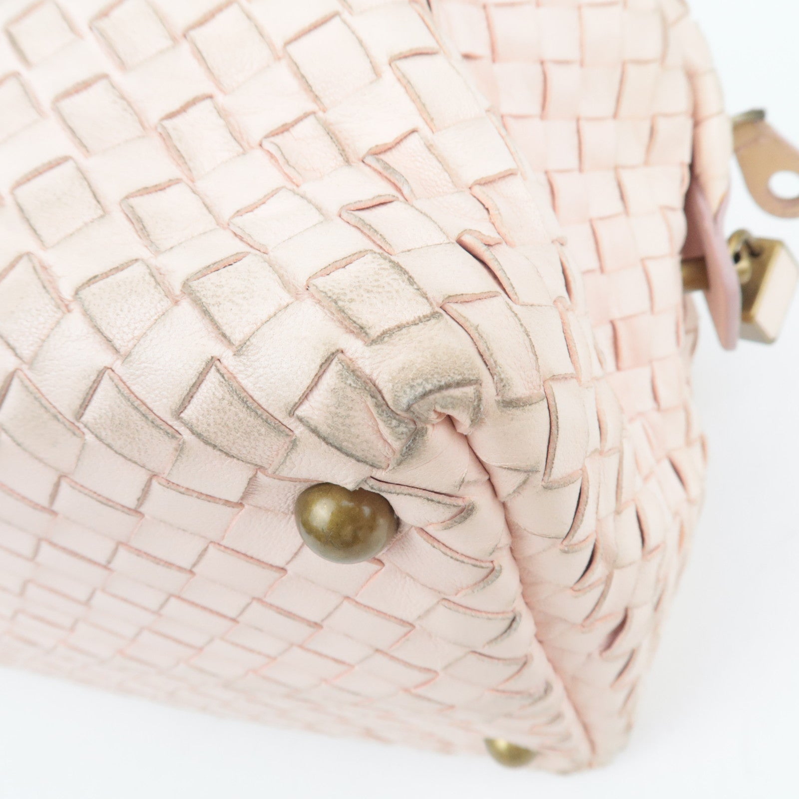 BOTTEGA VENETA Intrecciato Leather Boston Bag Pink 173398