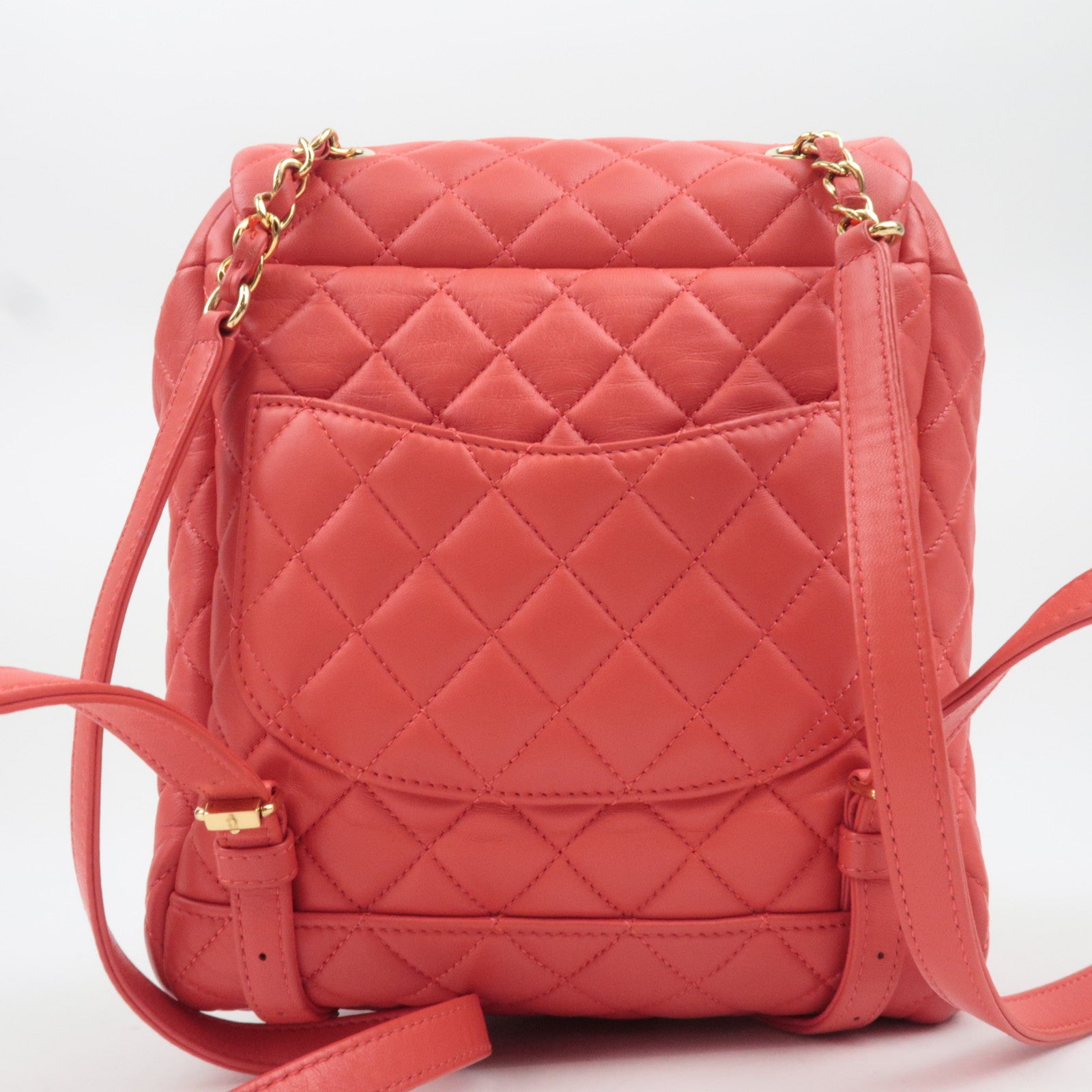 CHANEL Matelasse Lambskin Chain Backpack Red