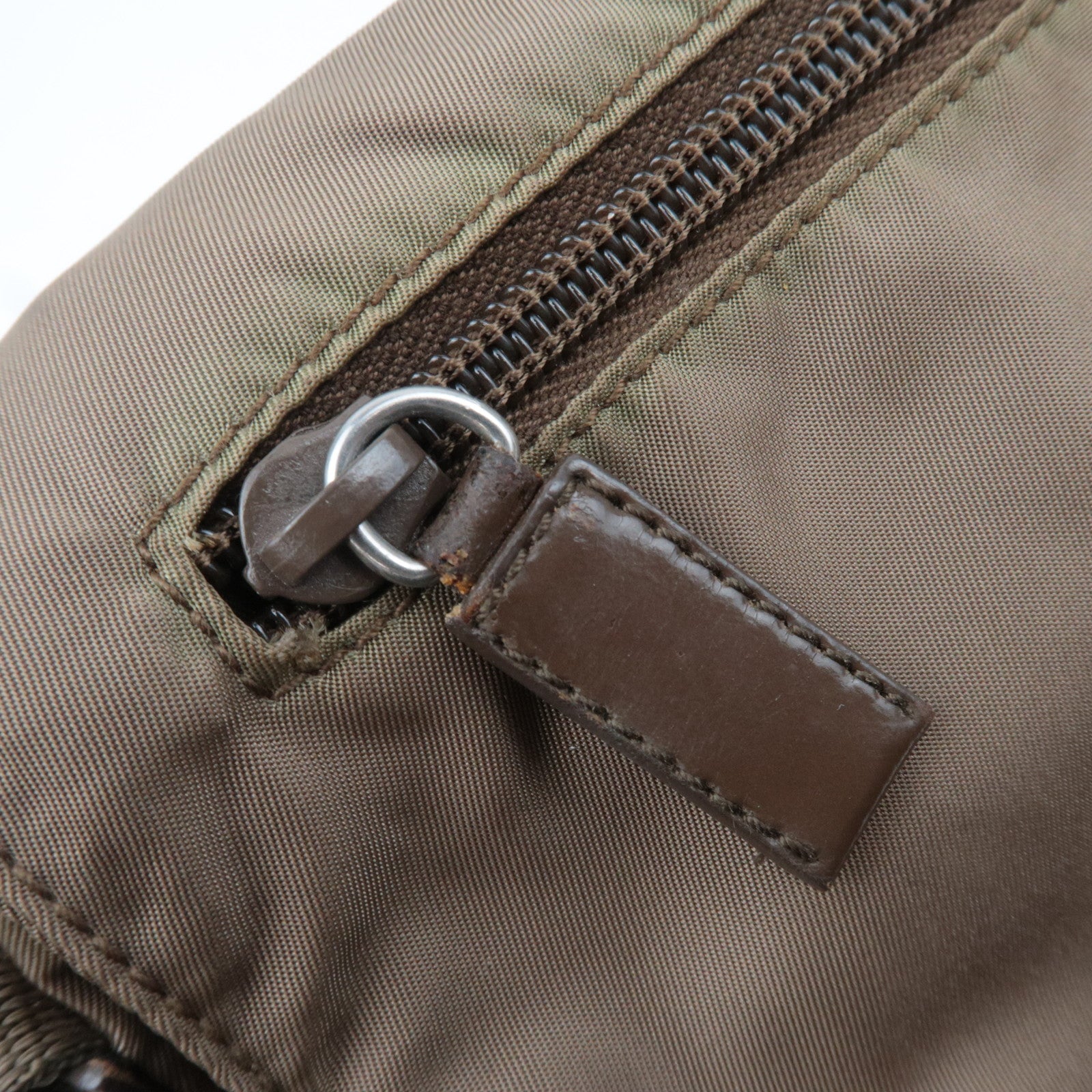PRADA Nylon Leather Shoulder Bag Khaki