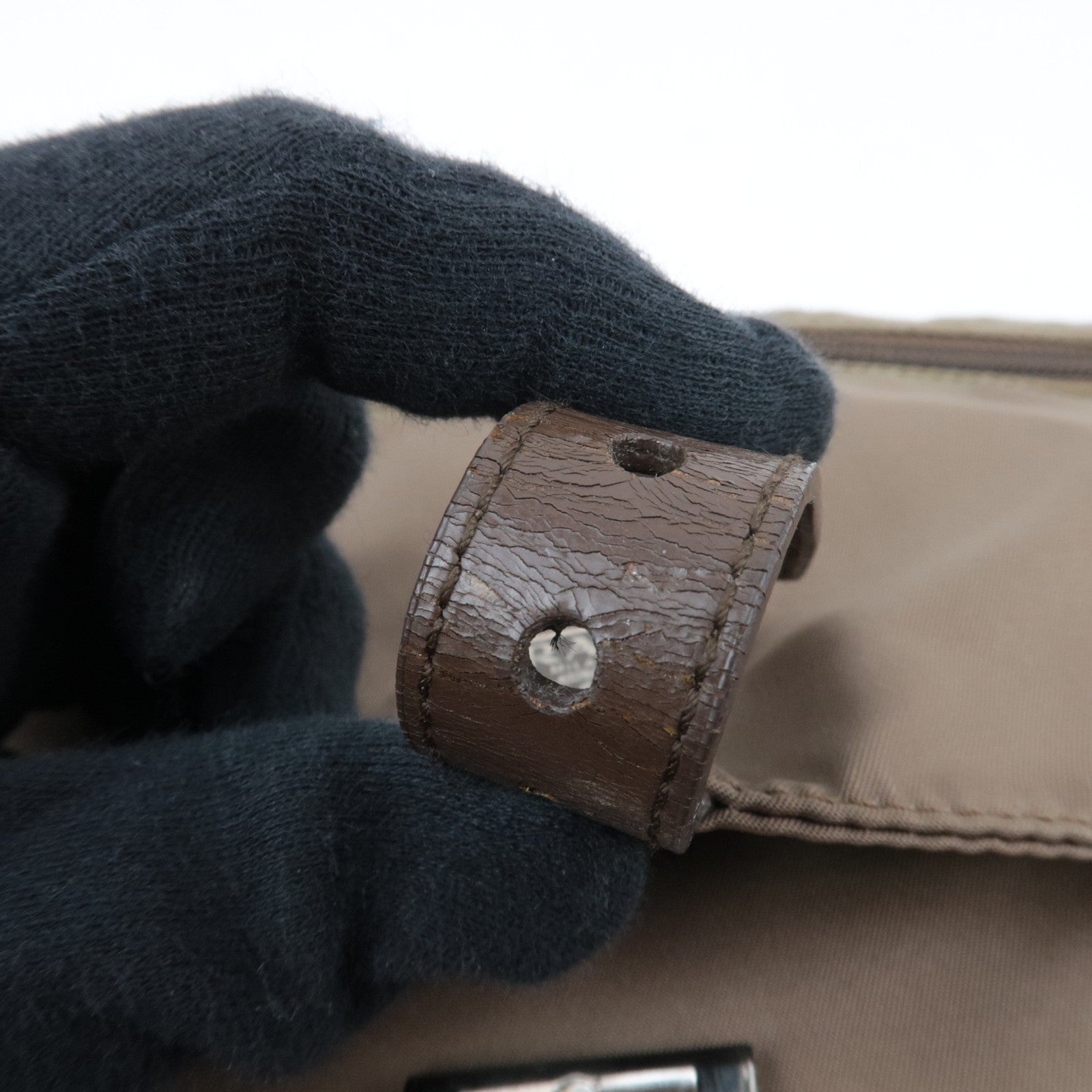 PRADA Nylon Leather Shoulder Bag Khaki