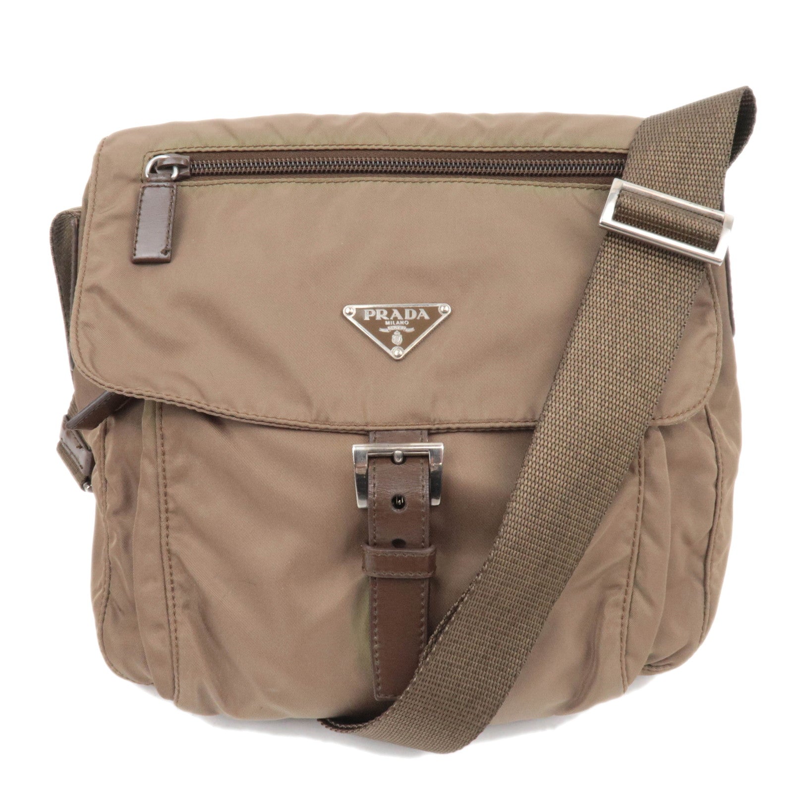 PRADA Nylon Leather Shoulder Bag Khaki