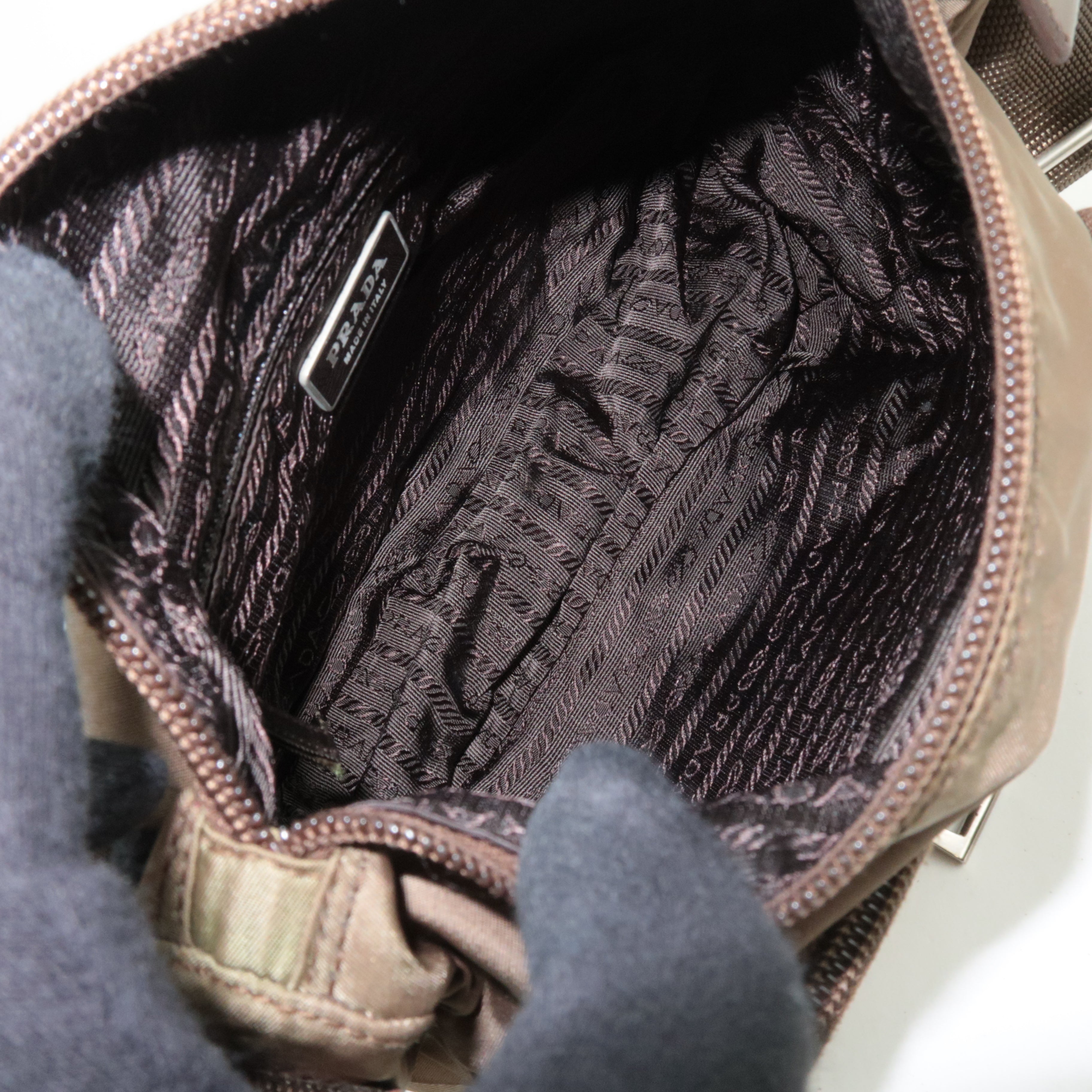 PRADA Nylon Leather Shoulder Bag Khaki