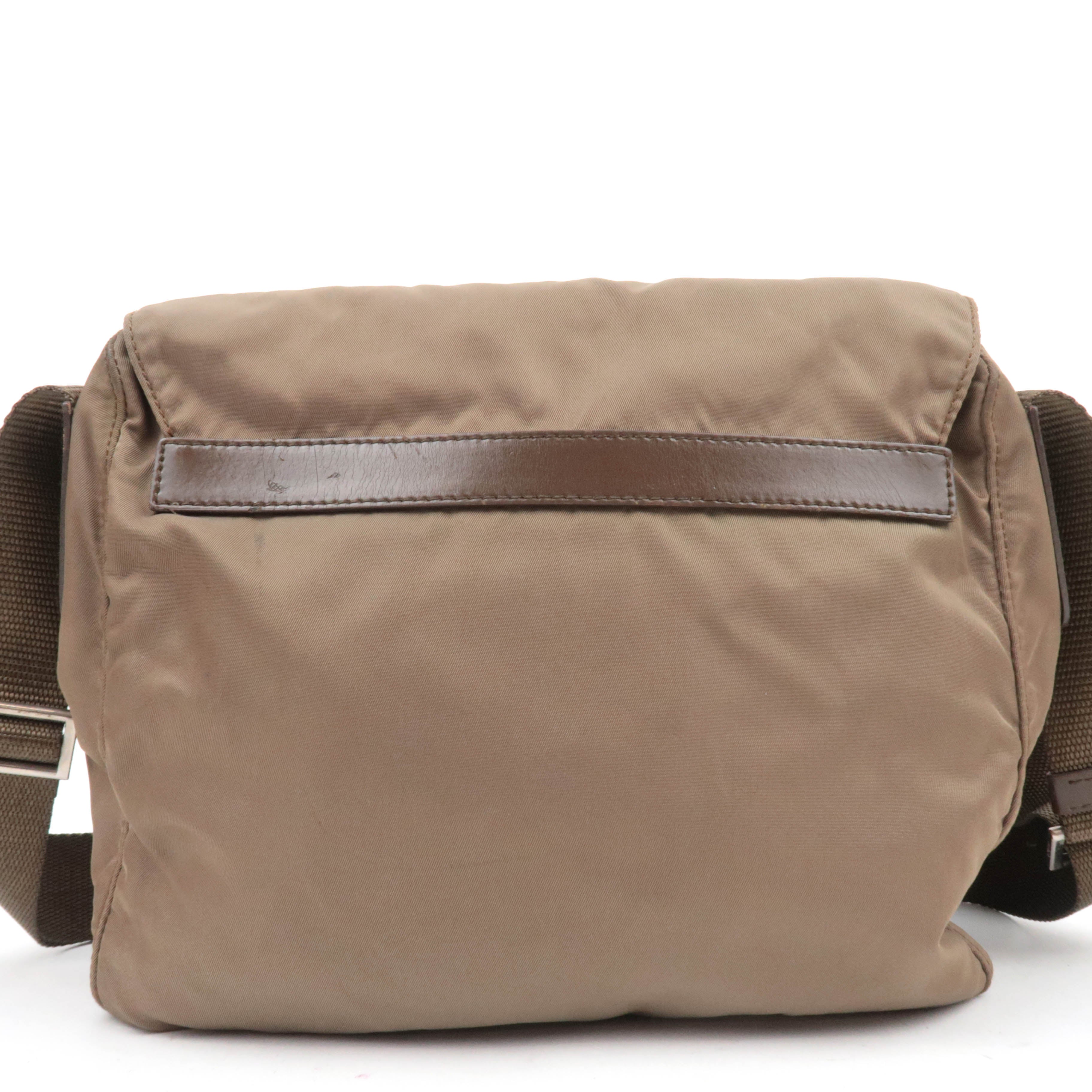 PRADA Nylon Leather Shoulder Bag Khaki