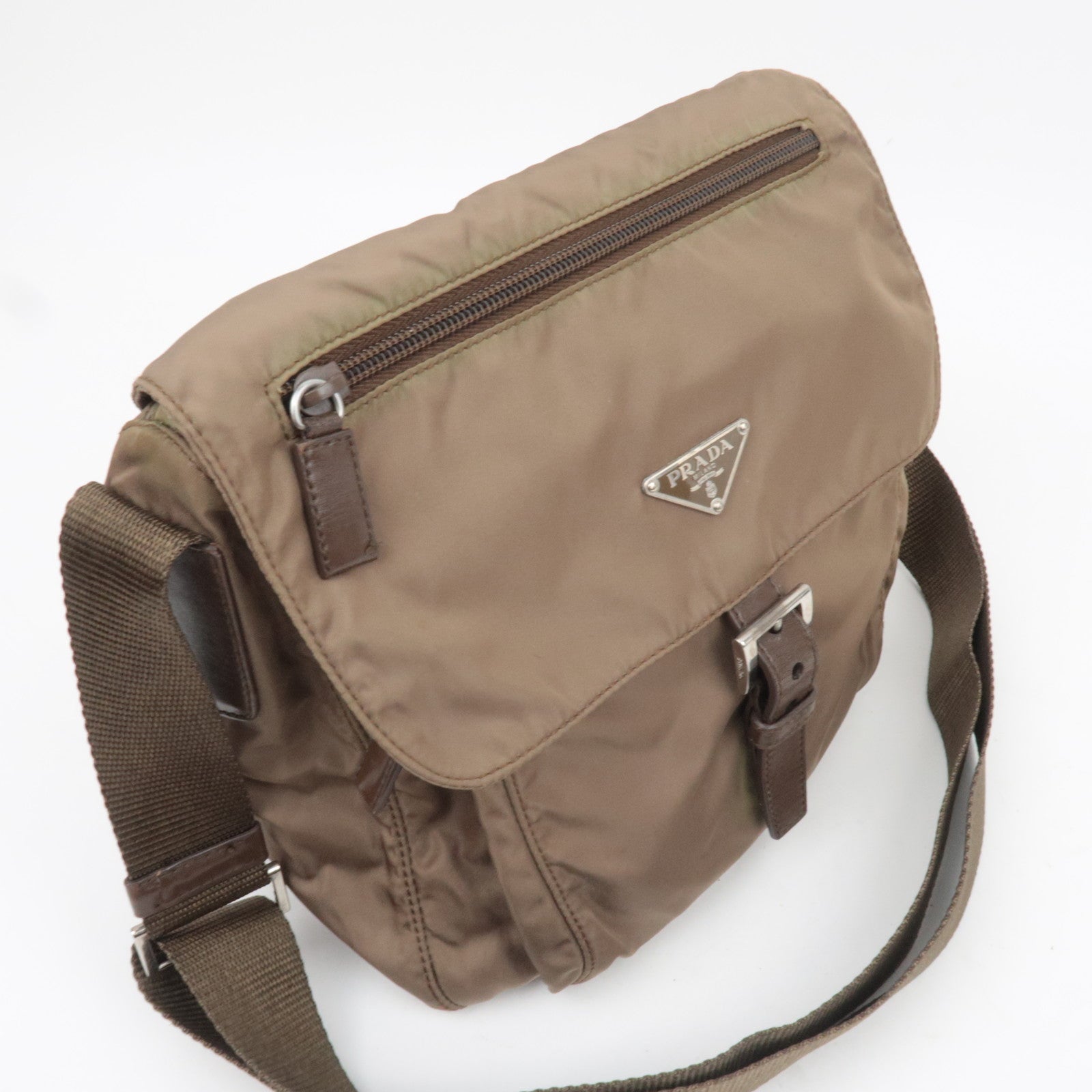 PRADA Nylon Leather Shoulder Bag Khaki