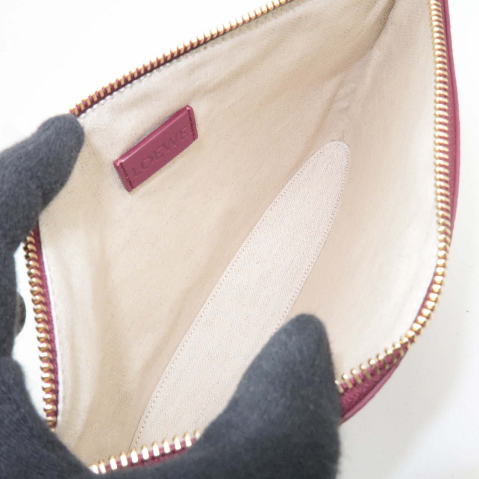 LOEWE Oblong Leather Clutch Bag Bordeaux