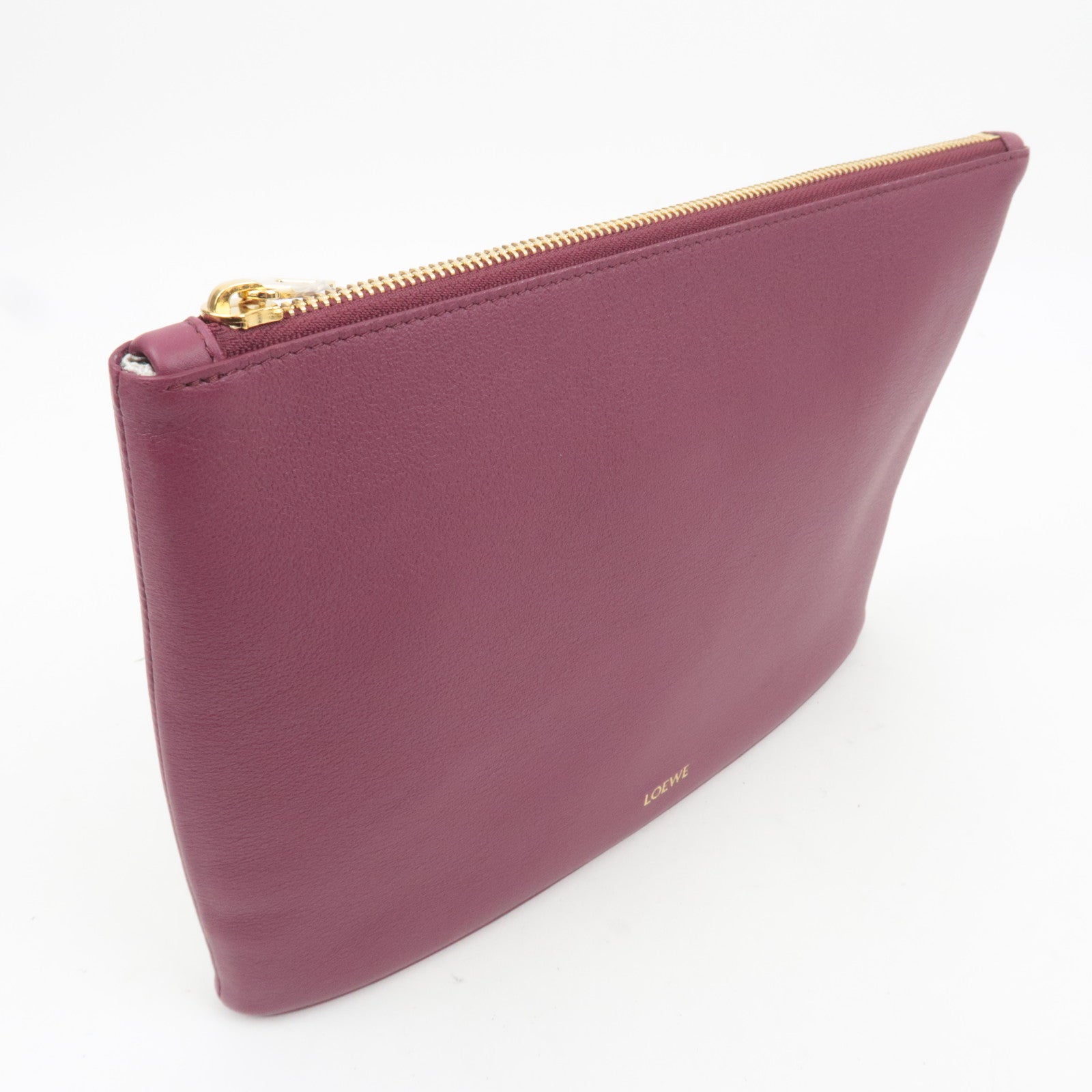 LOEWE Oblong Leather Clutch Bag Bordeaux