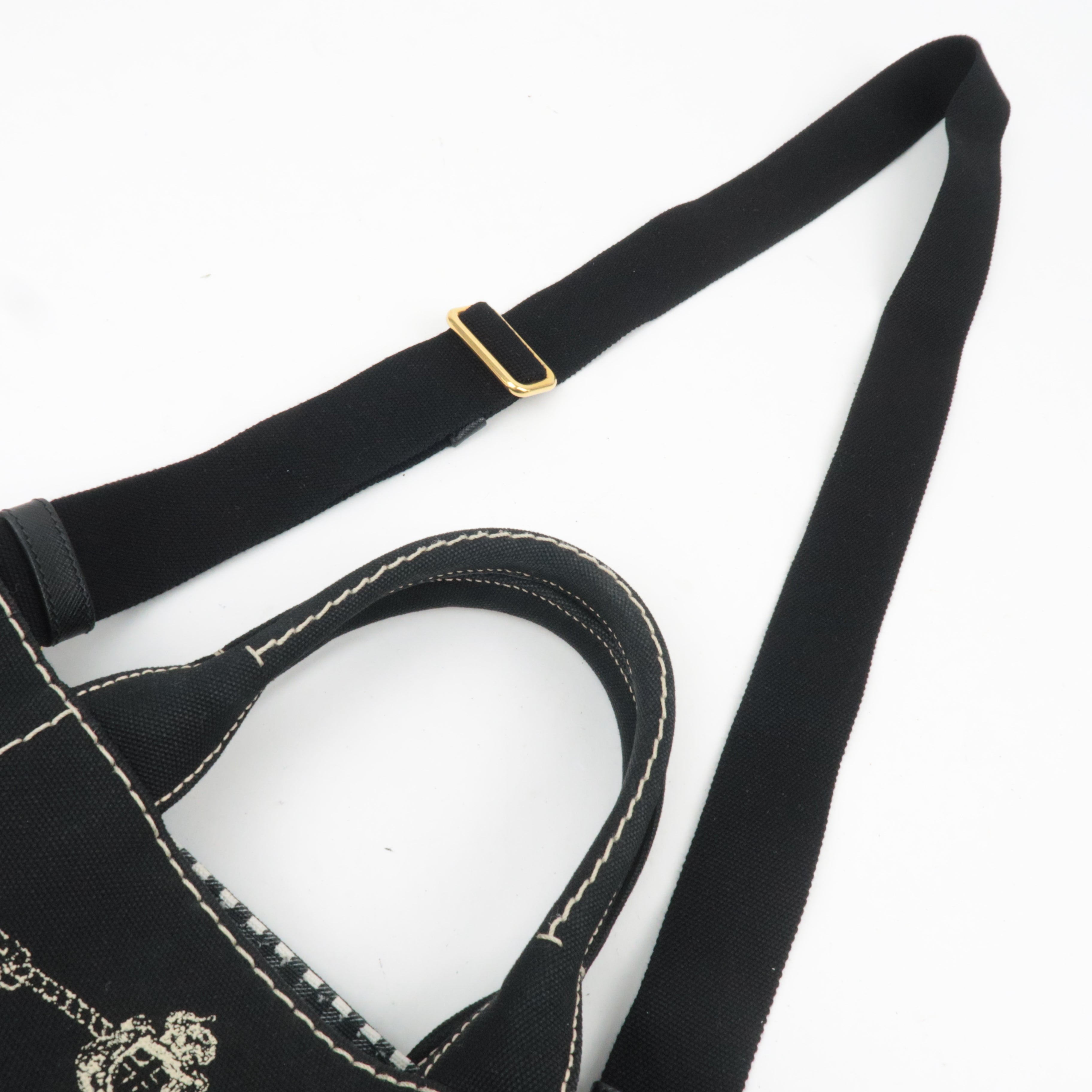 PRADA Canapa Mini 2Way Canvas Tote Bag Black 1BG439