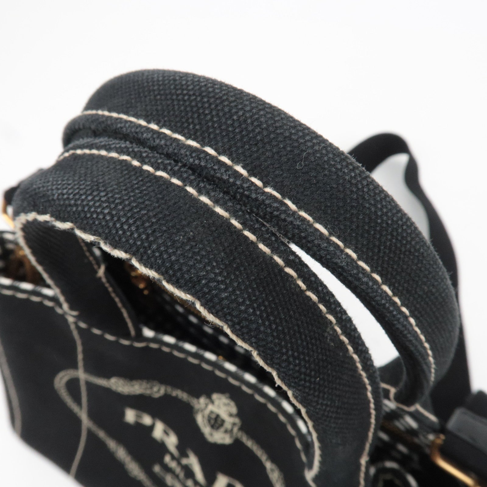 PRADA Canapa Mini 2Way Canvas Tote Bag Black 1BG439