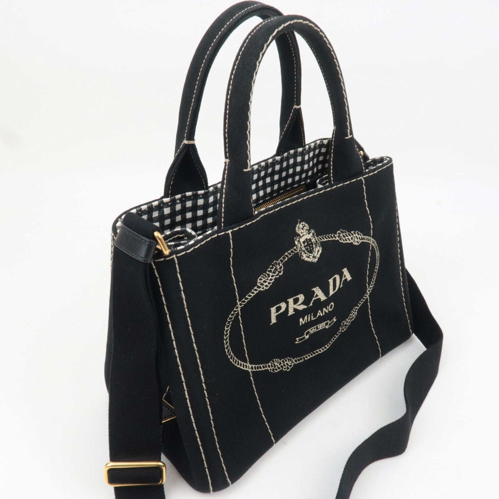 PRADA Canapa Mini 2Way Canvas Tote Bag Black 1BG439