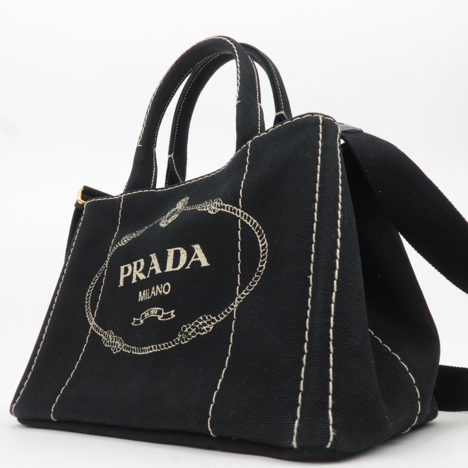 PRADA Canapa Mini 2Way Canvas Tote Bag Black 1BG439