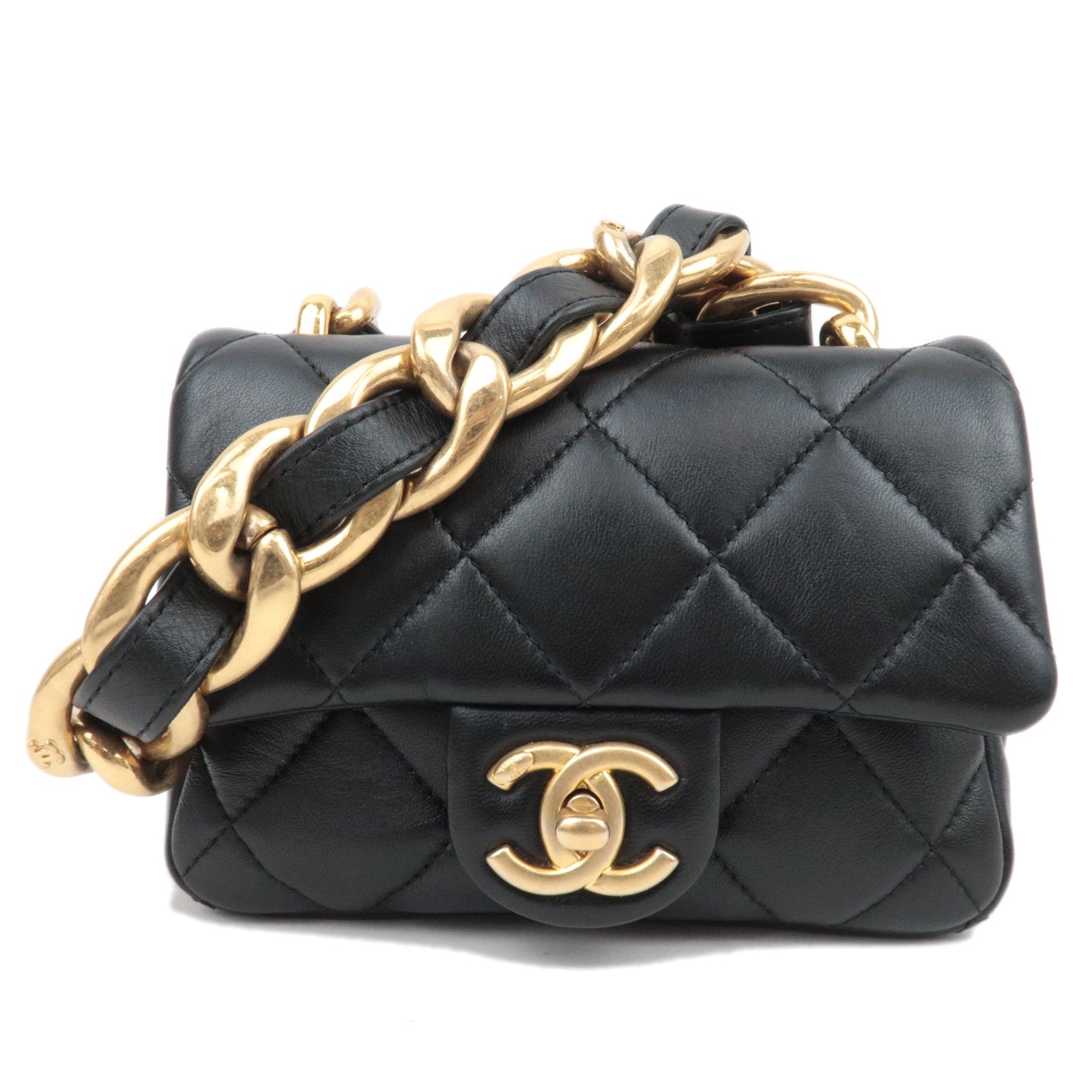 CHANEL Matelasse Lambskin Small Chain Shoulder Bag Black88072