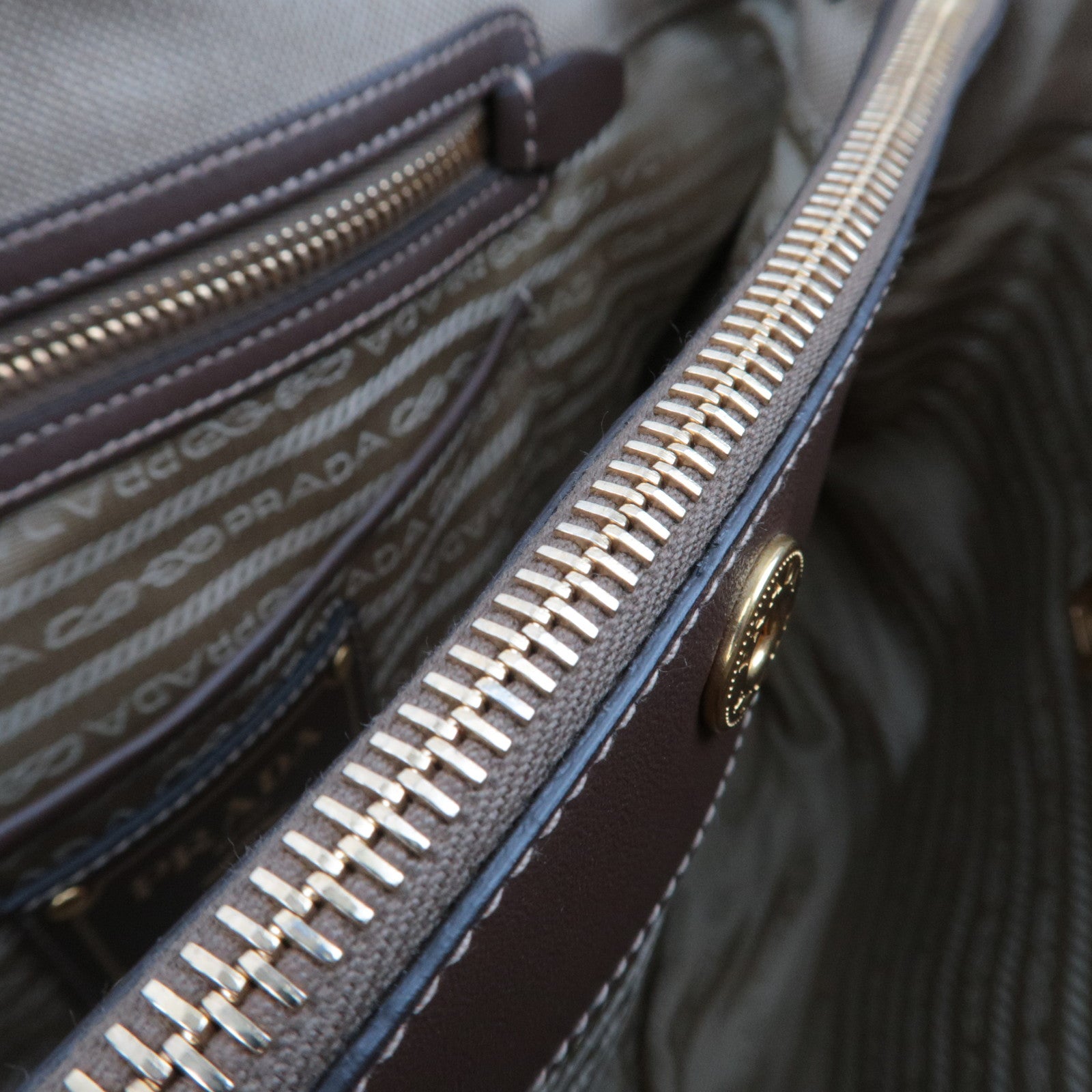 PRADA 2Way Logo Jacquard Tote Bag Khaki Brown