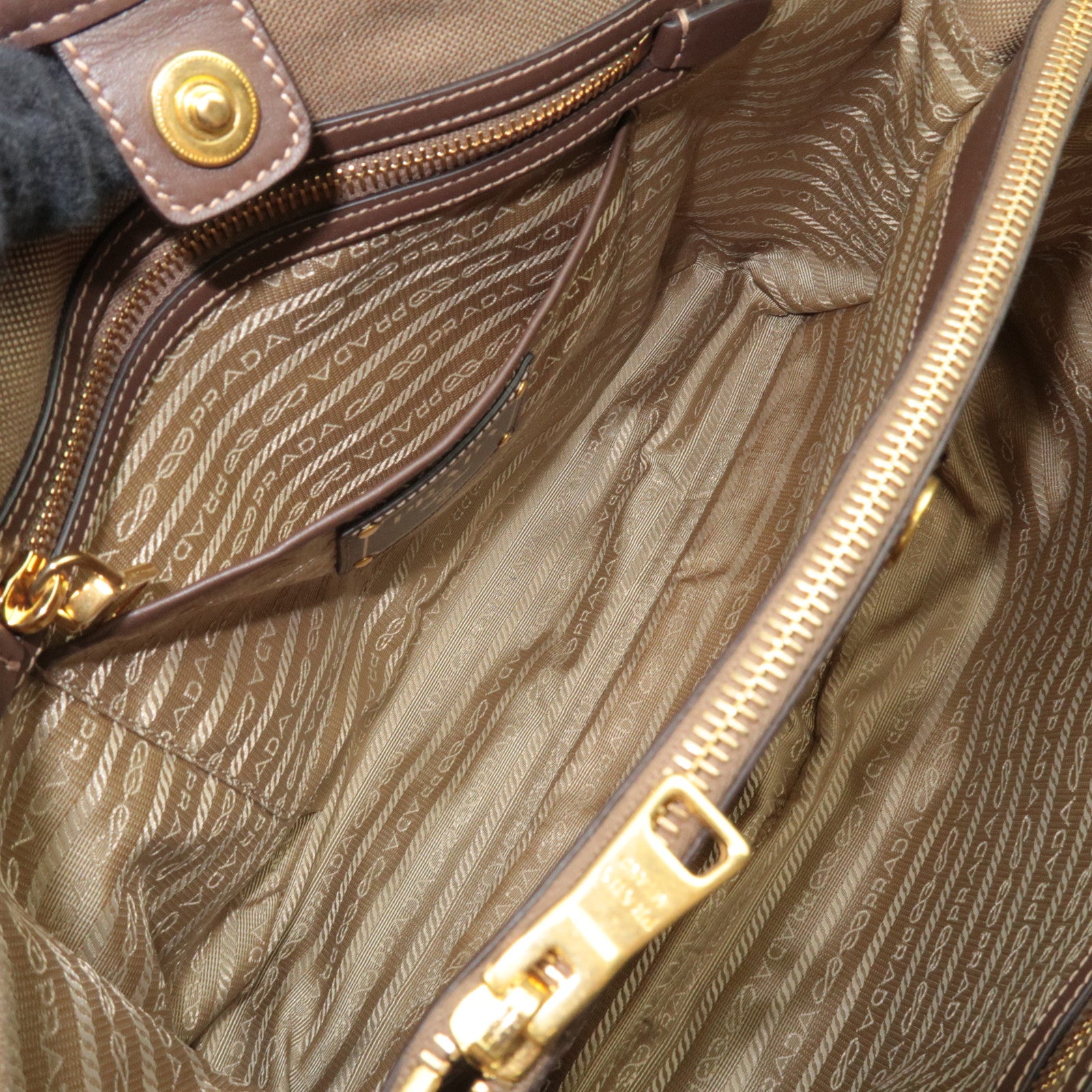 PRADA 2Way Logo Jacquard Tote Bag Khaki Brown