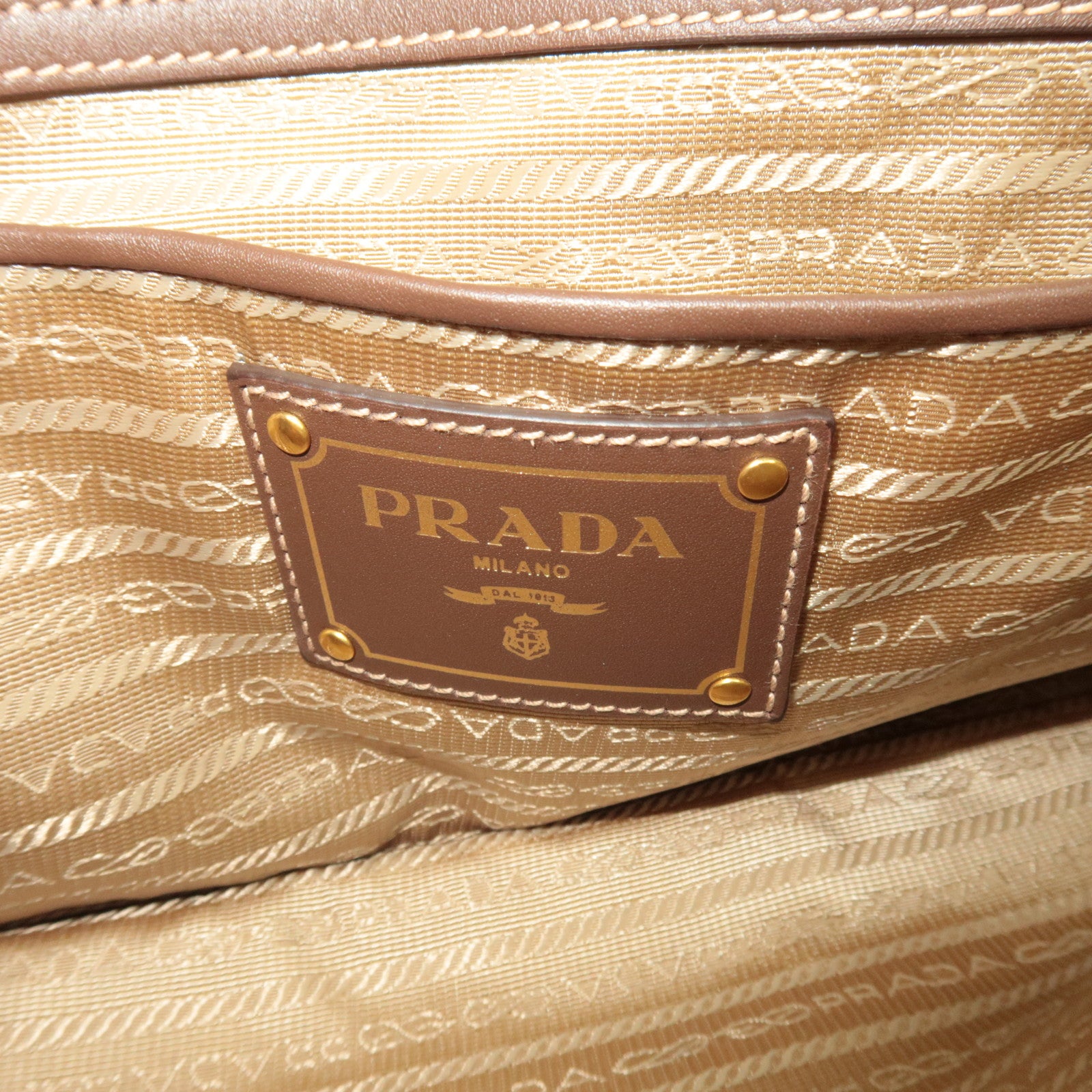 PRADA 2Way Logo Jacquard Tote Bag Khaki Brown