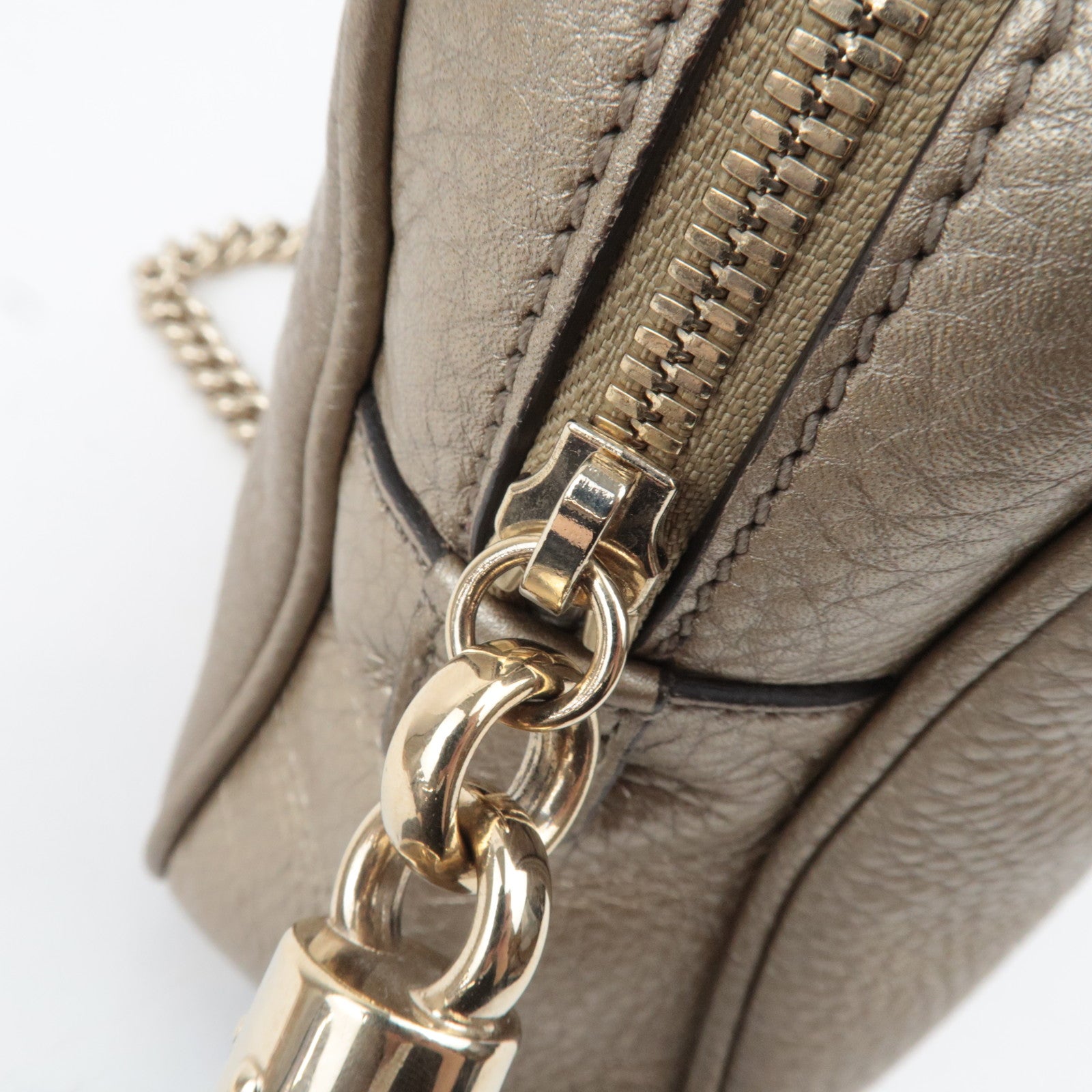 GUCCI Soho Interlocking G Leather Chain Shoulder Bag Gold 308983