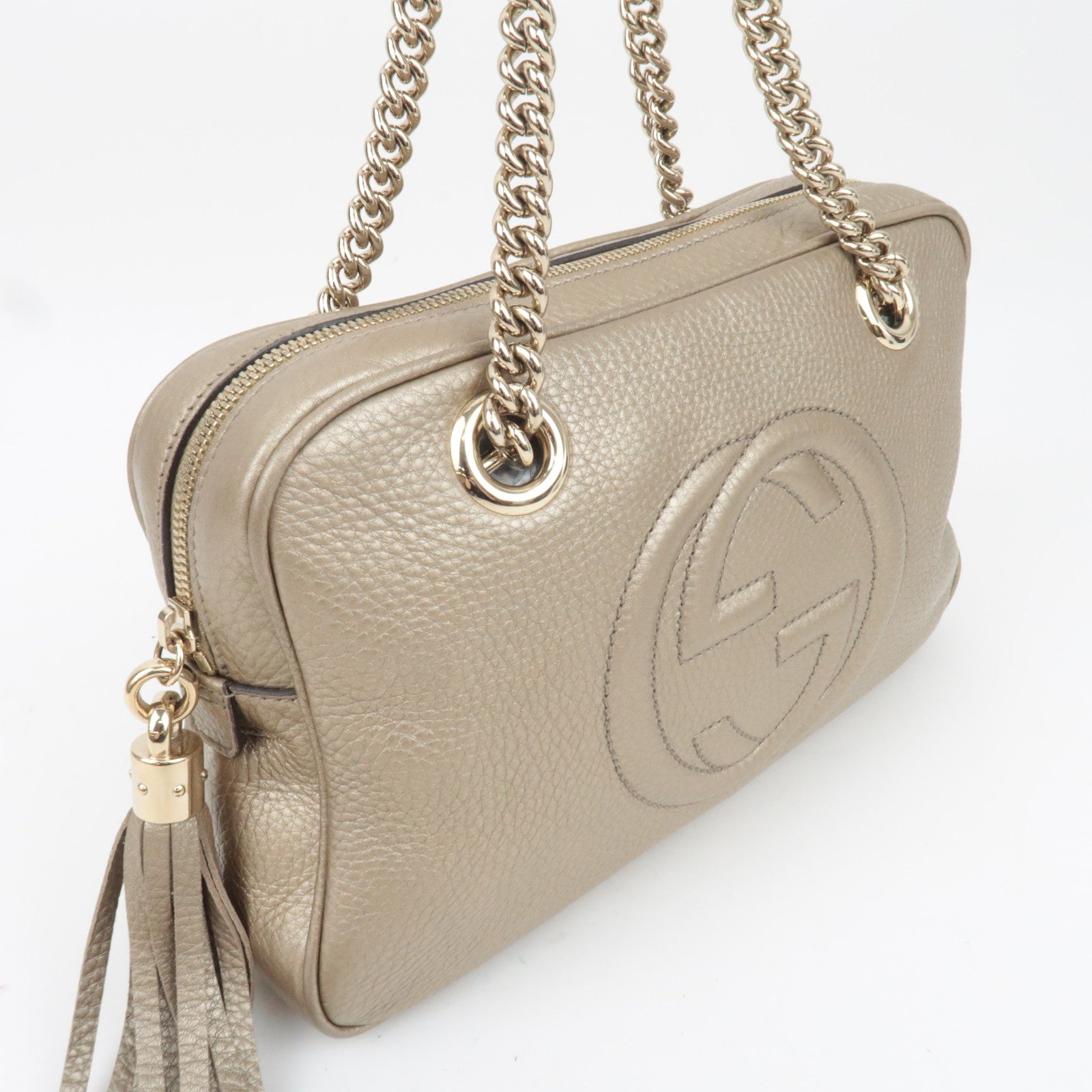 GUCCI Soho Interlocking G Leather Chain Shoulder Bag Gold 308983