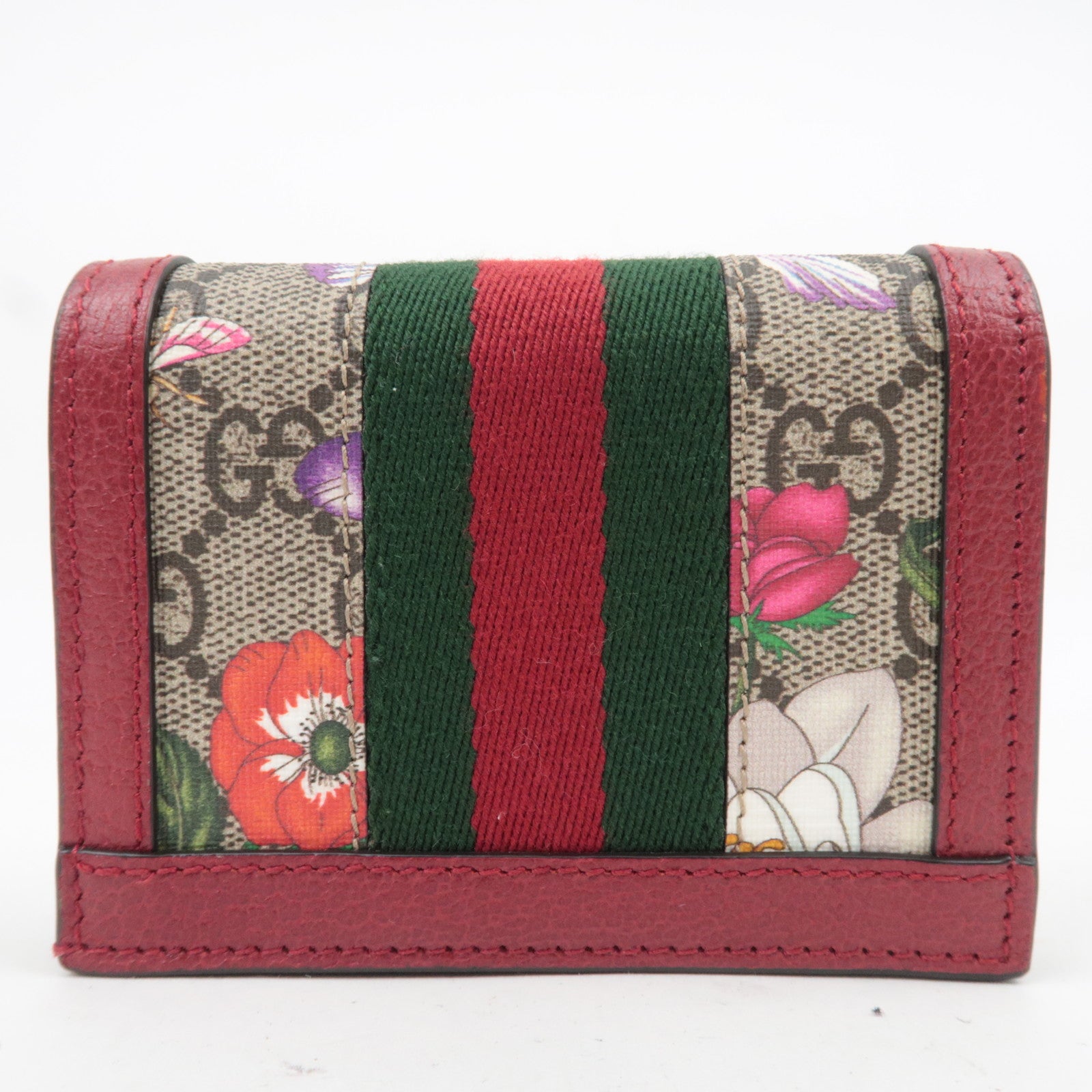 GUCCI Ophidia GG Flora GG Supreme Wallet Beige Red 523155