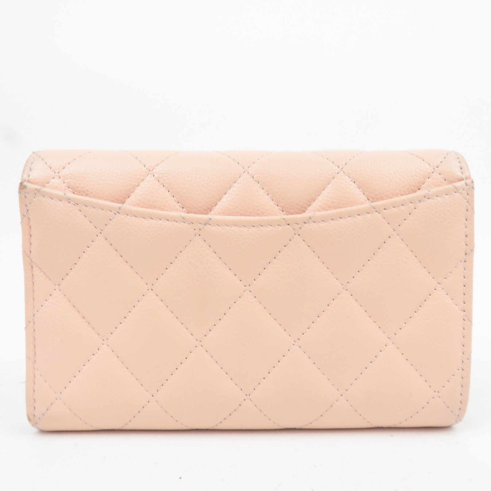 CHANEL Coco Mark Matelasse Caviarskin Wallet Pink Beige