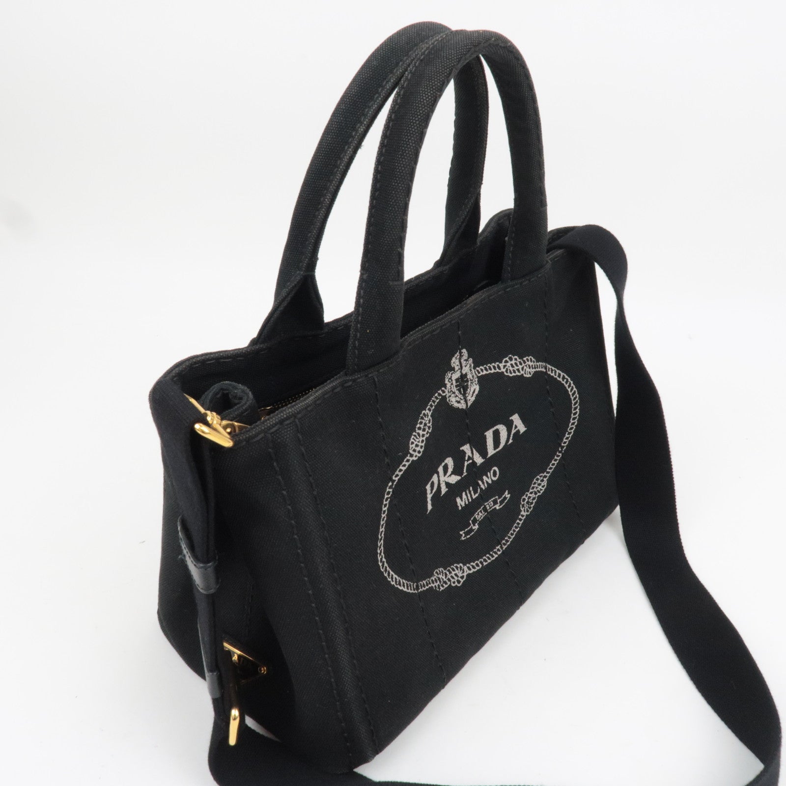 PRADA Canapa Mini 2Way Canvas Tote Bag Black 1BG439