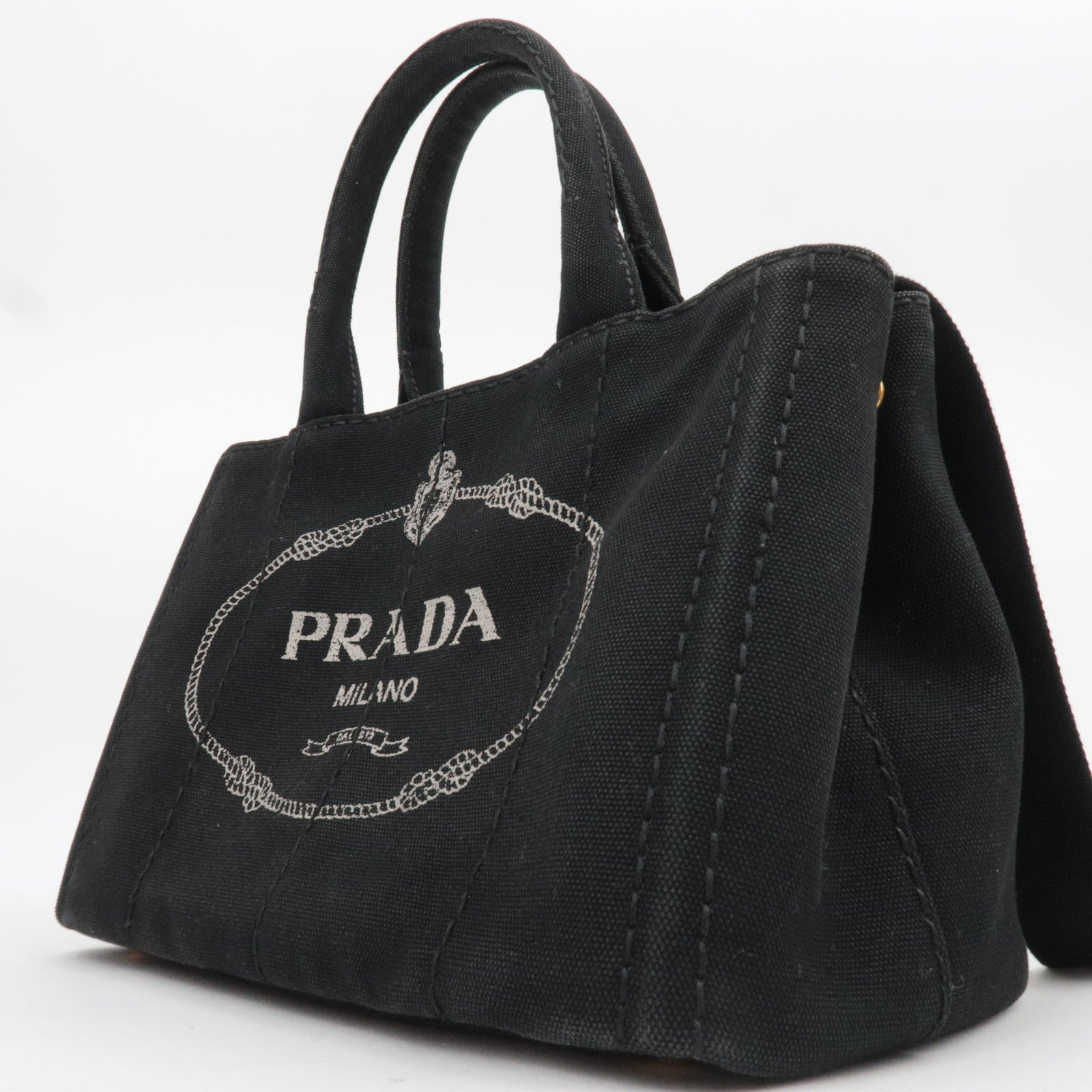 PRADA Canapa Mini 2Way Canvas Tote Bag Black 1BG439