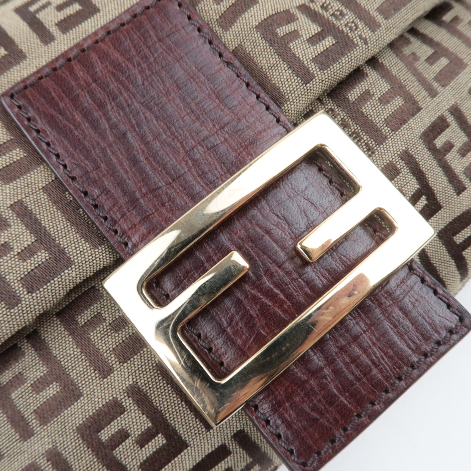 FENDI Zucchino Mamma Baguette Shoulder Bag Brown 8BR001