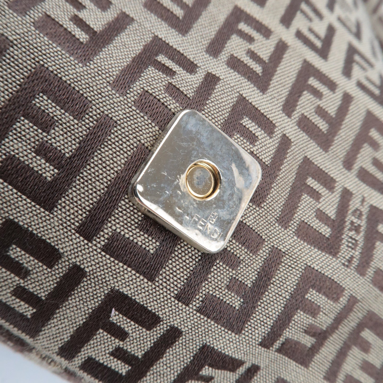 FENDI Zucchino Mamma Baguette Shoulder Bag Brown 8BR001