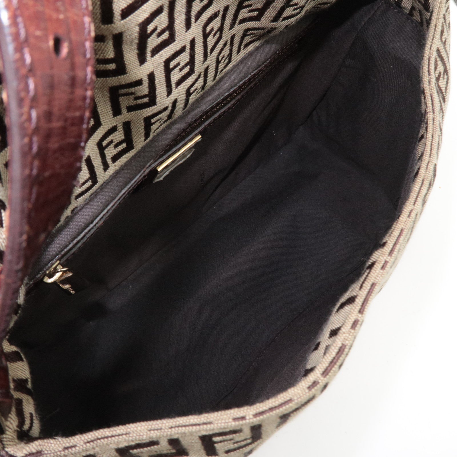 FENDI Zucchino Mamma Baguette Shoulder Bag Brown 8BR001