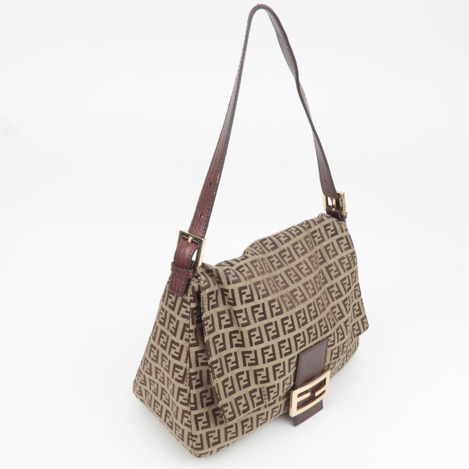 FENDI Zucchino Mamma Baguette Shoulder Bag Brown 8BR001