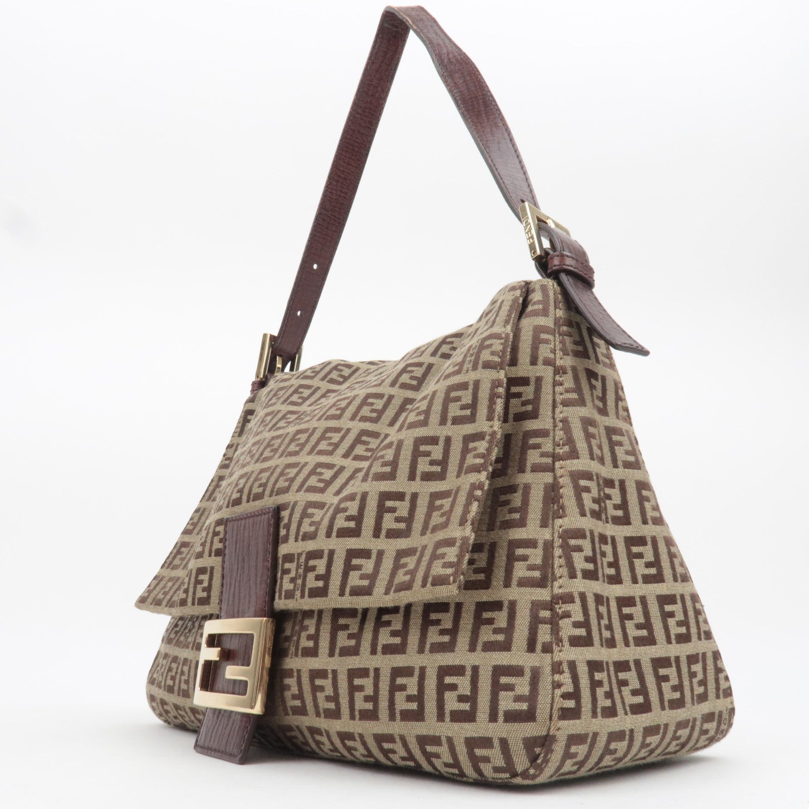FENDI Zucchino Mamma Baguette Shoulder Bag Brown 8BR001