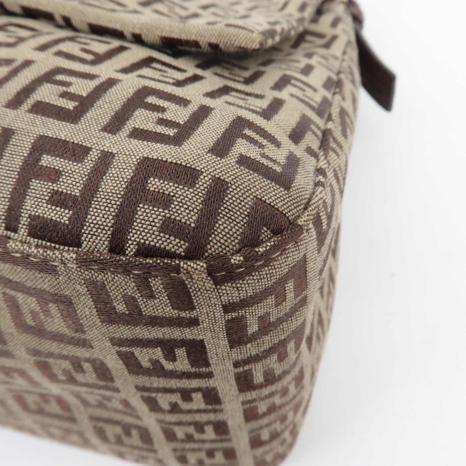 FENDI Zucchino Mamma Baguette Shoulder Bag Brown 8BR001