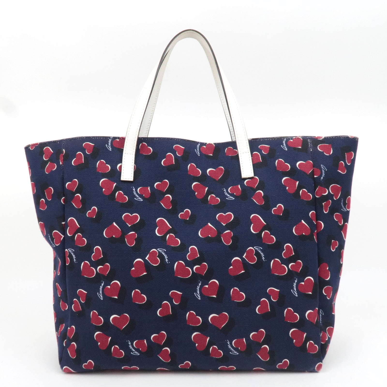 GUCCI Heartbeat Canvas Leather Tote Bag Navy 282439